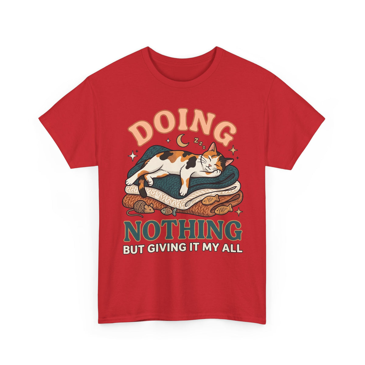 Doing Nothing Cat T‑Shirt Retro Calico Cat “Doing Nothing But Giving It My All” Graphic Tee
