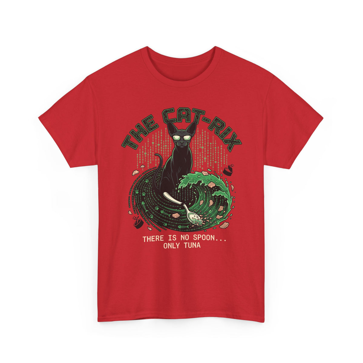 Cat T-Shirt — "There Is No Spoon... Only Tuna" Retro Wave Graphic Tee