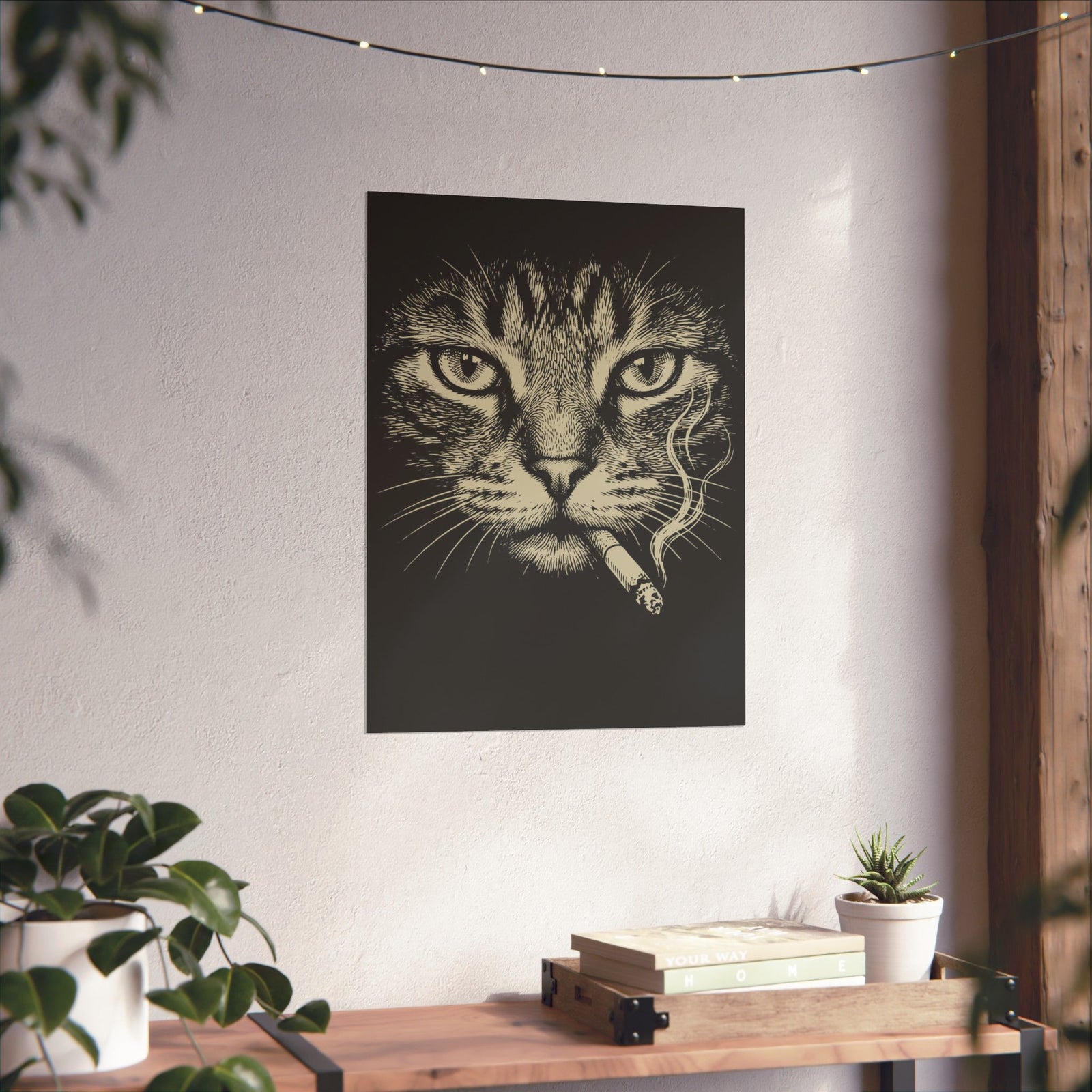 Smoking Cat Poster — Vintage Grunge Cat Graphic Poster