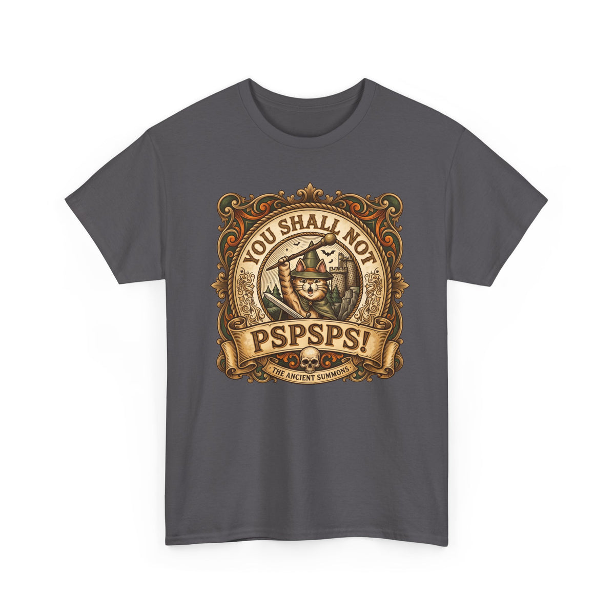 You Shall Not Pspsps Ancient Summons Cat Shirt — Fantasy Wizard T-Shirt