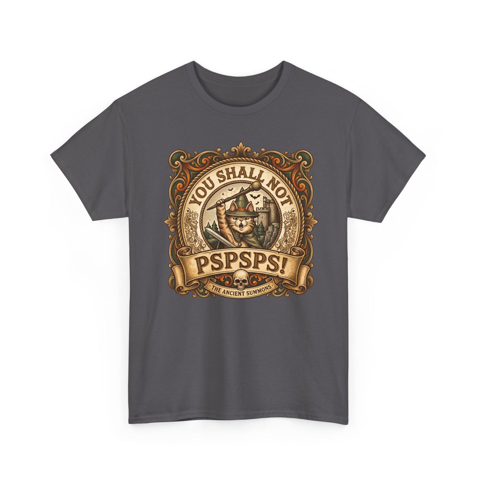 You Shall Not Pspsps Ancient Summons Cat Shirt — Fantasy Wizard T-Shirt