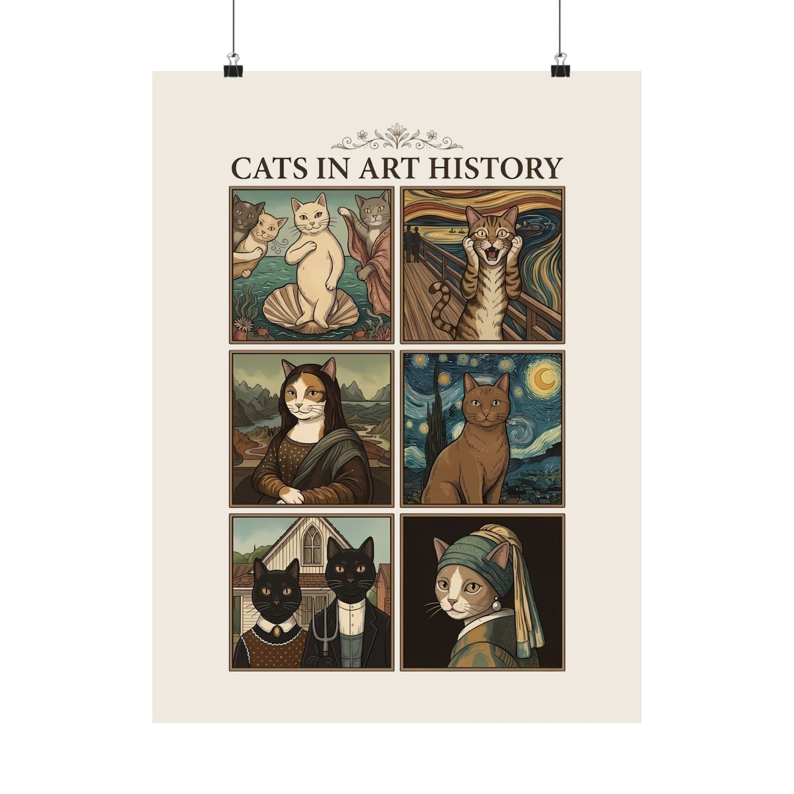 Cats in Art History Poster — Vintage Art Cat Poster for Cat Lovers & Art Fans