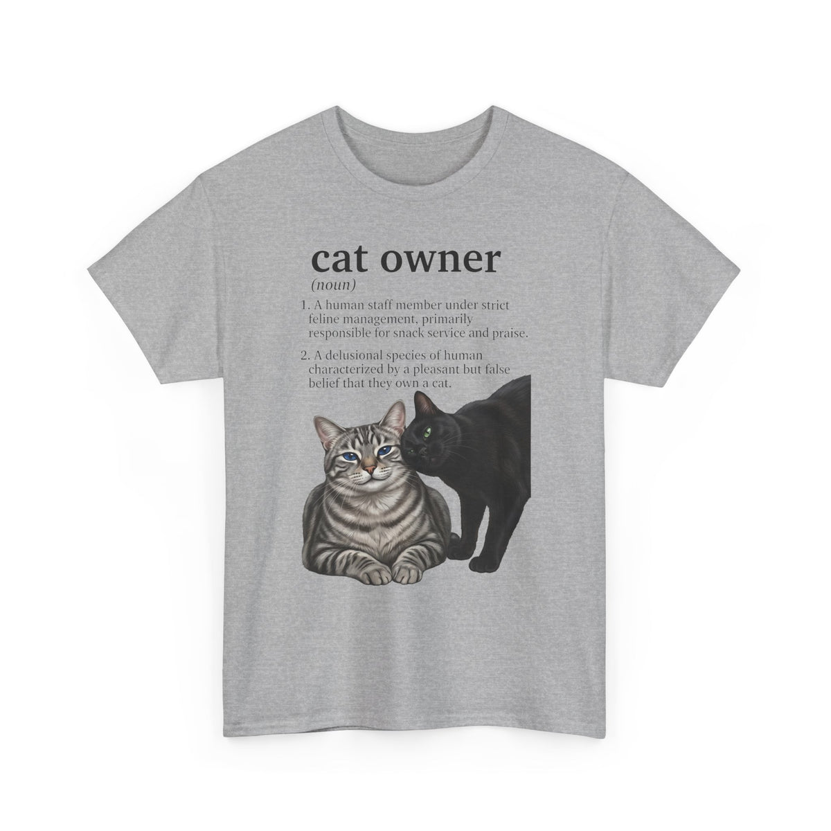 Cat Owner Definition T‑Shirt — Cute Tabby & Black Cat Graphic Tee for Cat Lovers