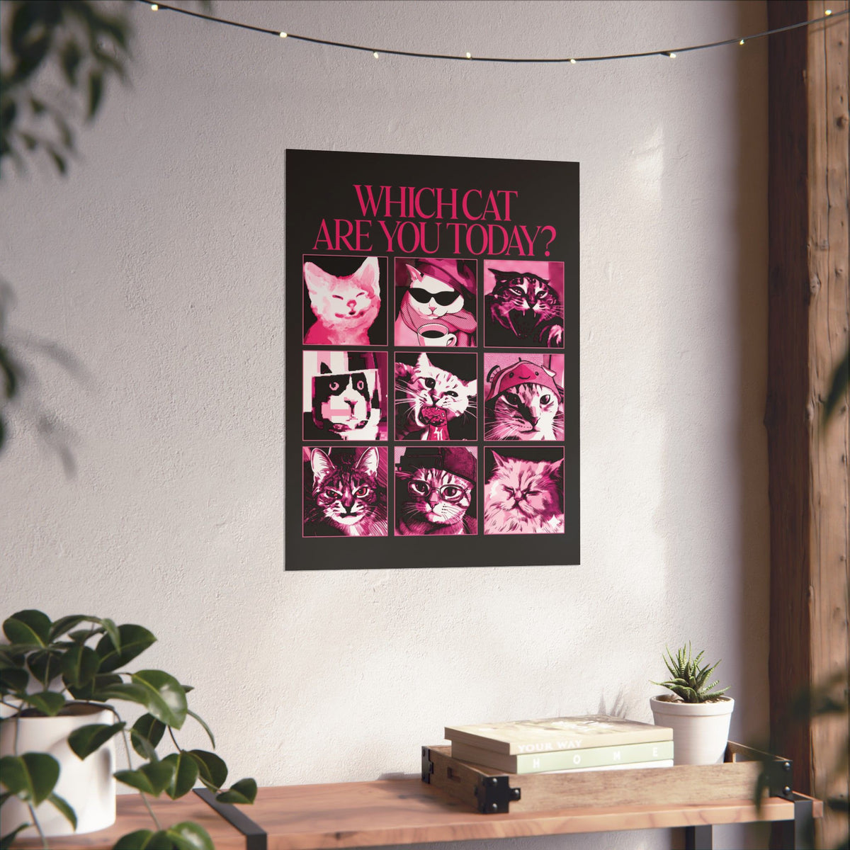 Cat Mood Chart Poster — Pink Pop Art Feline Expressions Graphic