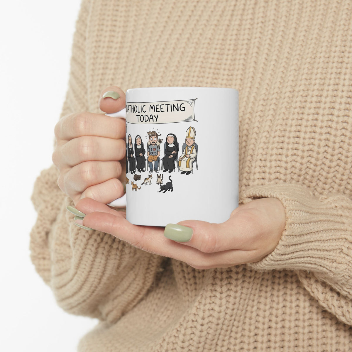 Catholic Meeting Today Funny Cat Lovers Ceramic Mug