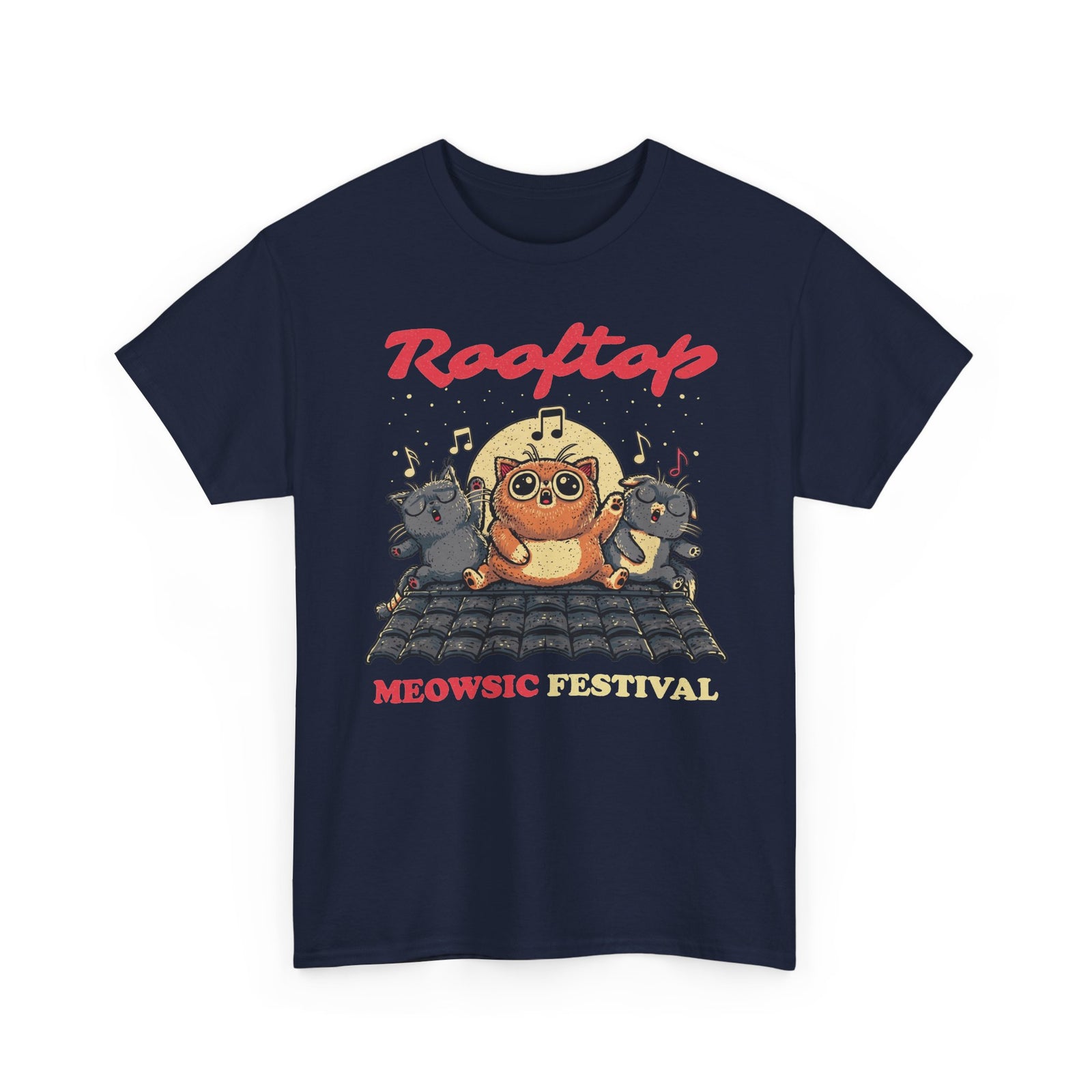 Rooftop Meowgic Festival Tee — Cute Cat Concert Graphic T-Shirt