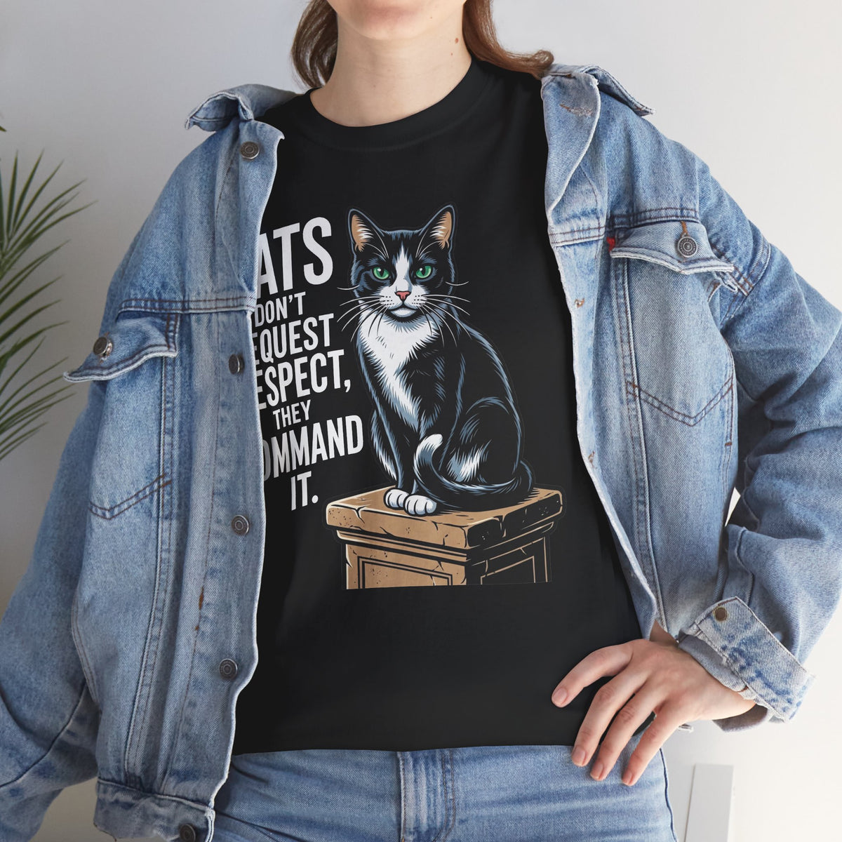 Cats Don’t Request Respect They Command It T‑Shirt — Vintage Black Cat Graphic Tee