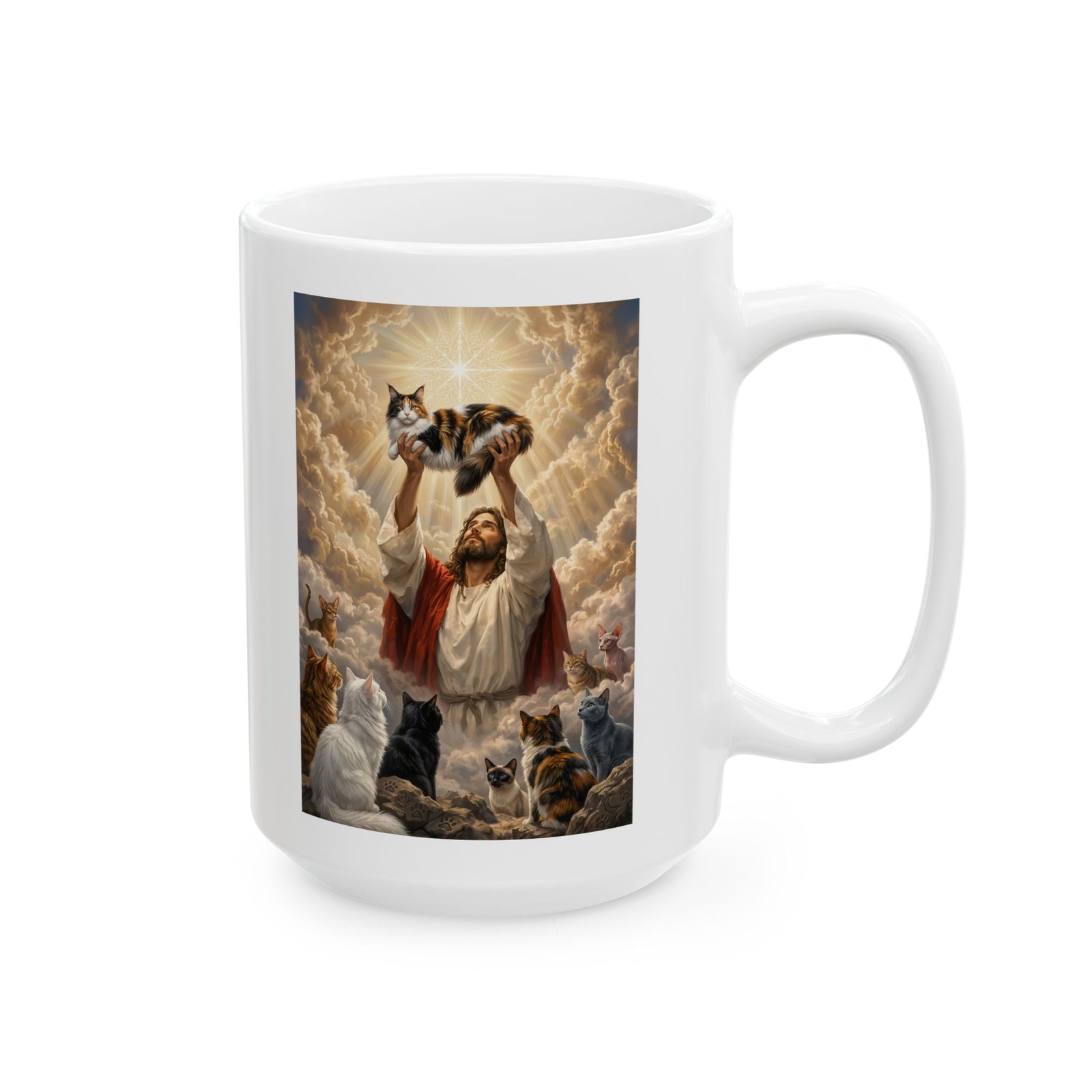 Jesus With Cats Ceramic Mug — Christian Cat Lover Mug