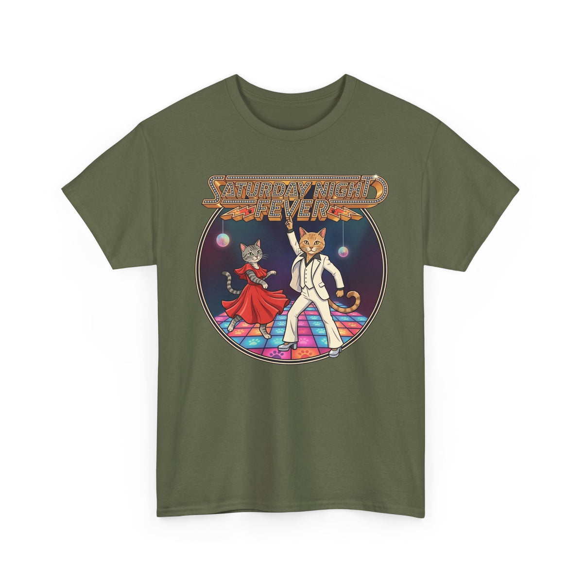 Disco Cats Dancing Tee — 'Saturday Night' Retro Funk Graphic T-Shirt