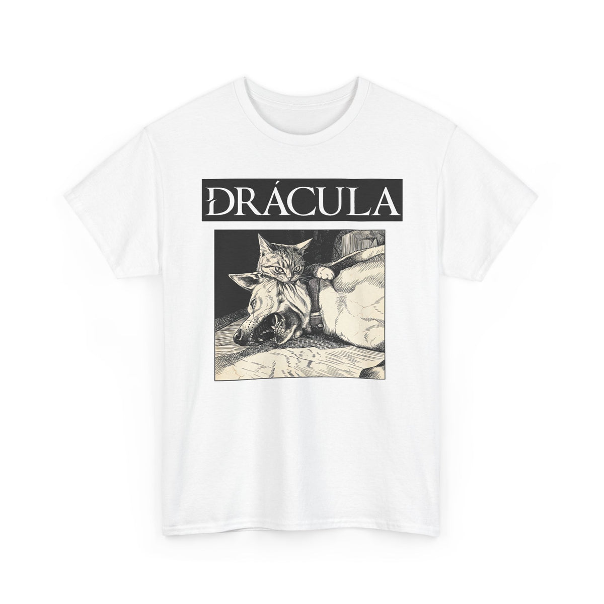 Dracula Cat Graphic Tee — Gothic Vintage Vampire Artwork T-Shirt