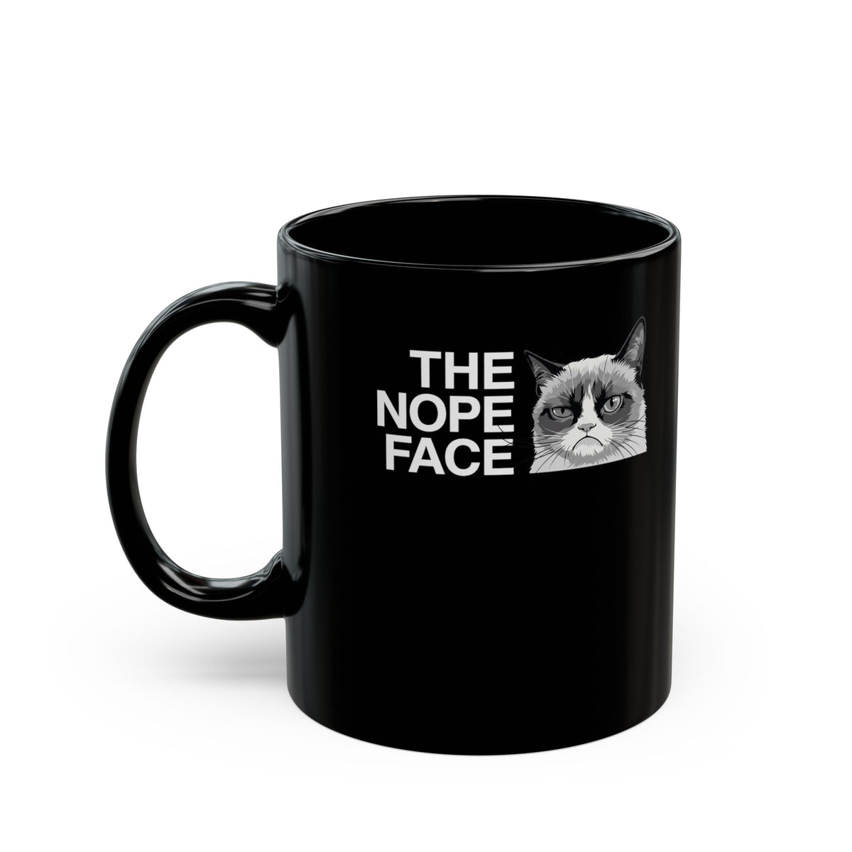 Nope Face Cat Black Mug — Funny Cat Graphic Mug