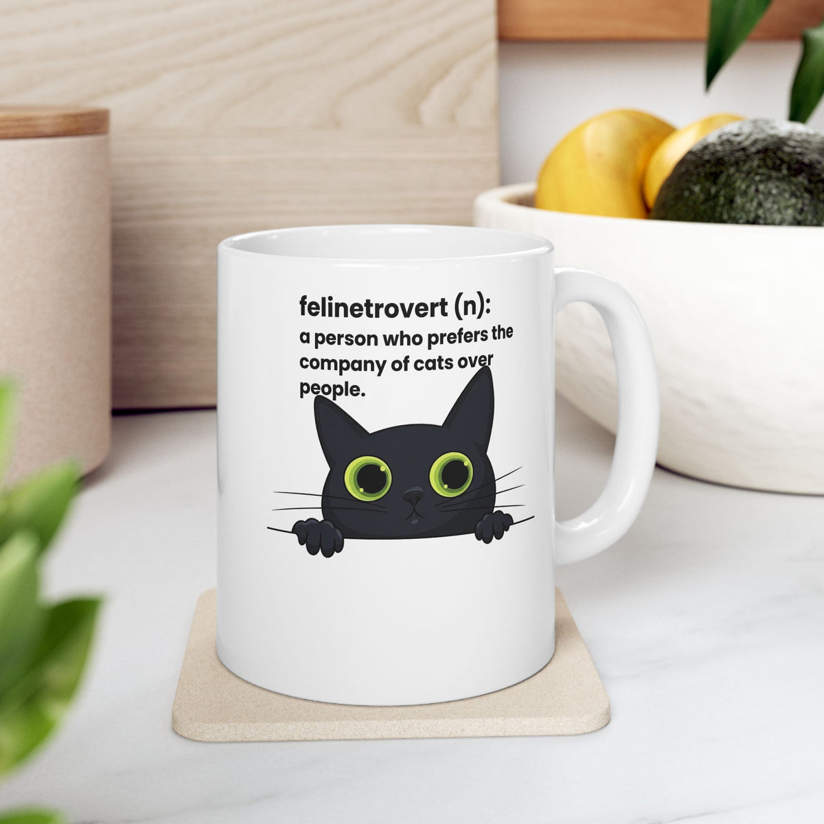 Feline-trovert Cat Lover Ceramic Mug – "felinetrovert (n): a person who prefers the company of cats over people"