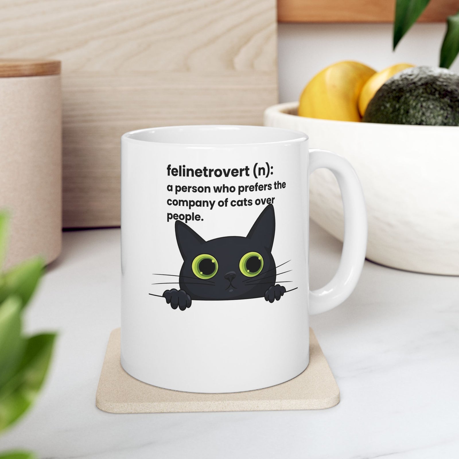 Feline-trovert Cat Lover Ceramic Mug – "felinetrovert (n): a person who prefers the company of cats over people"
