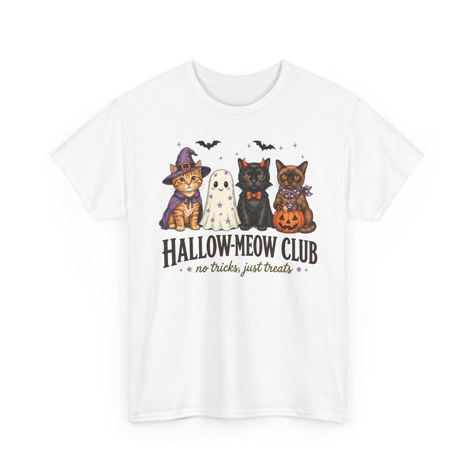 Hallow-Meow Club No Tricks Just Treats T-Shirt — Spooky Cute Cat Costume Tee