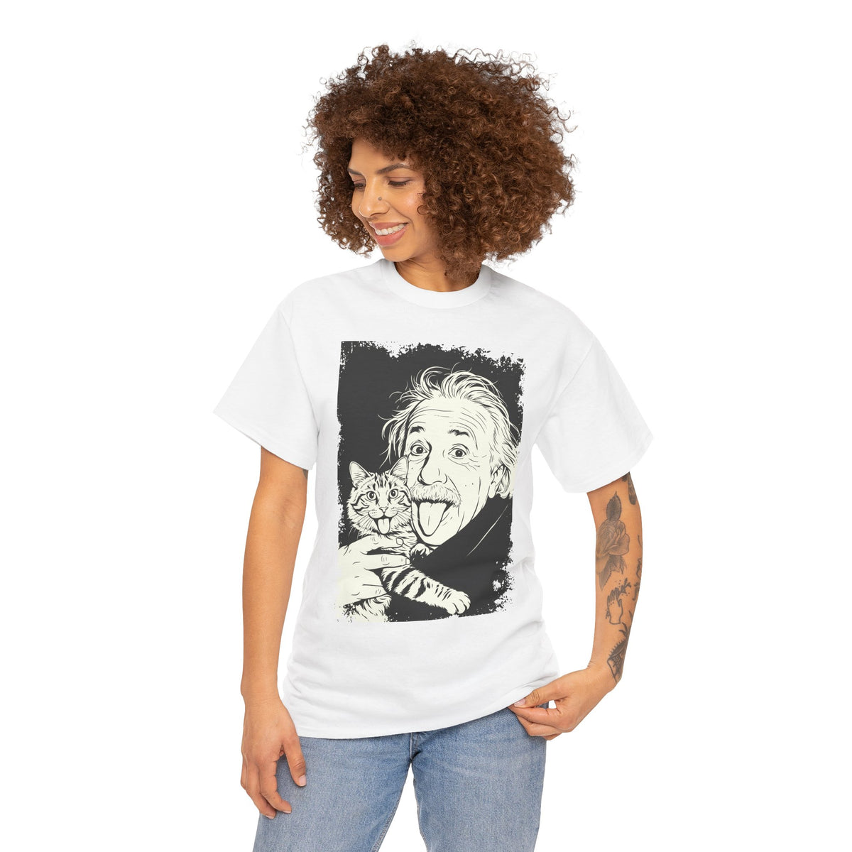 Einstein & Cat Graphic Tee — Funny Retro Science T-Shirt