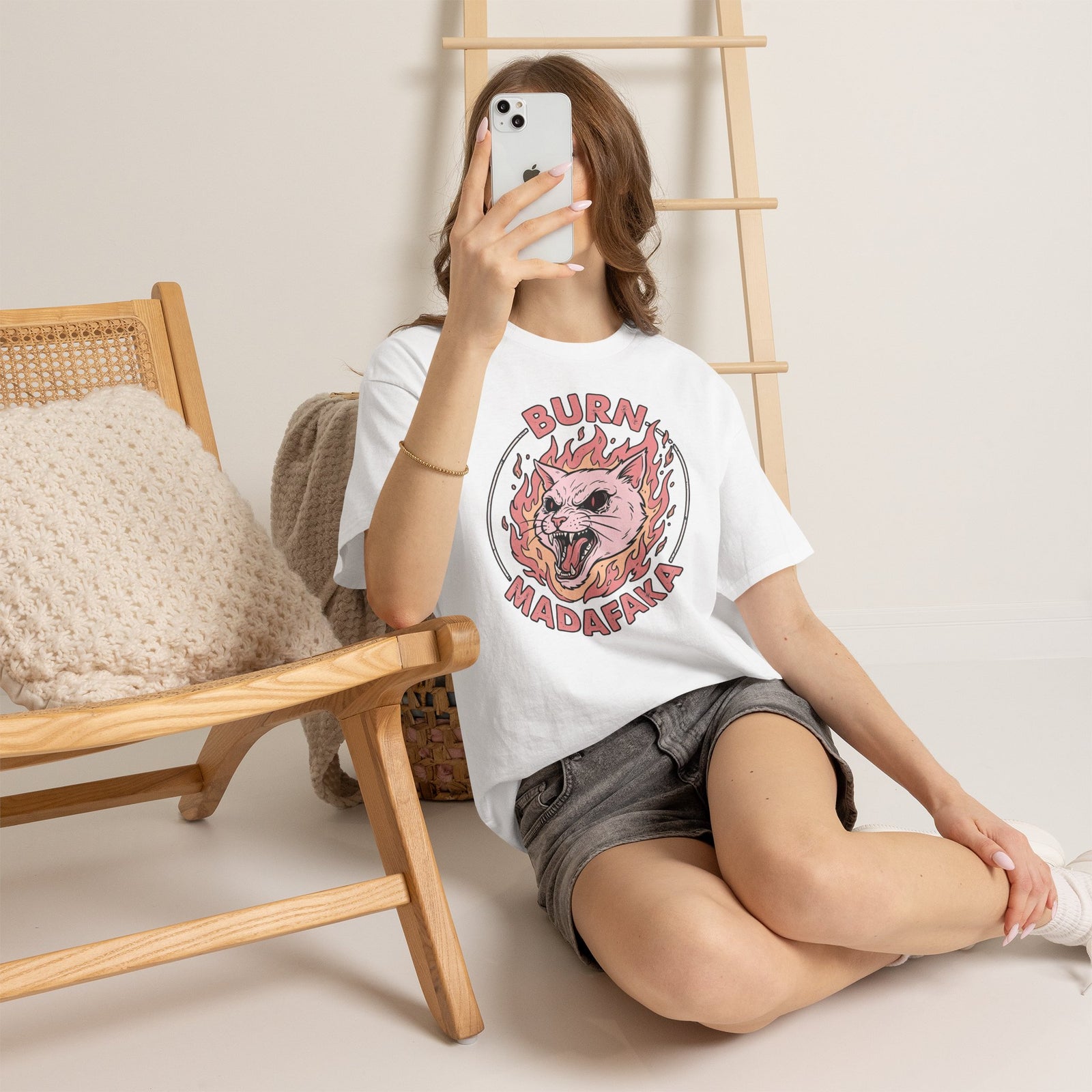 Funny Cat T‑Shirt — "Burn Madafaka" Graphic Tee