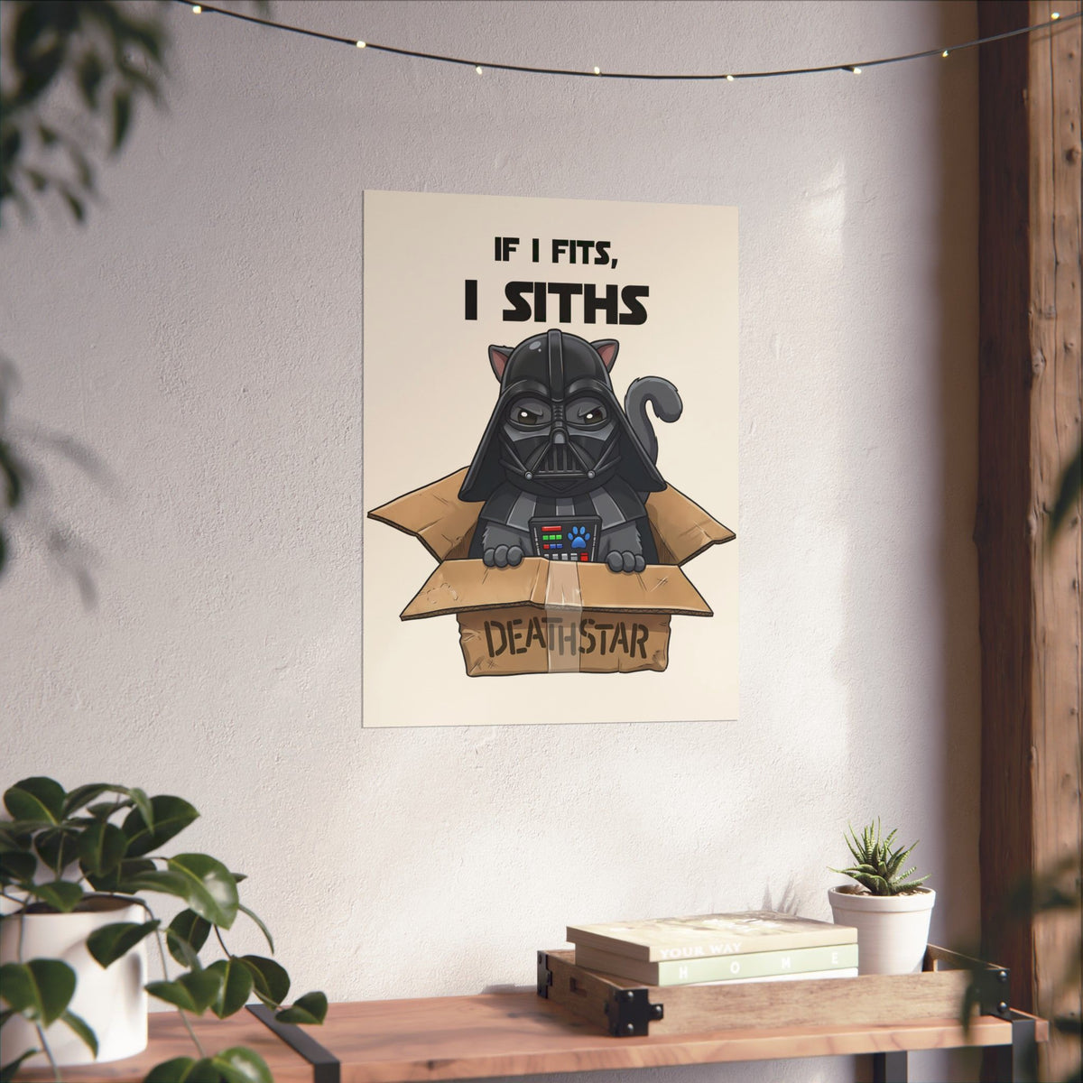 Space Villain Kitten Retro Galaxy Cat Poster Funny Cat in Box Graphic Poster