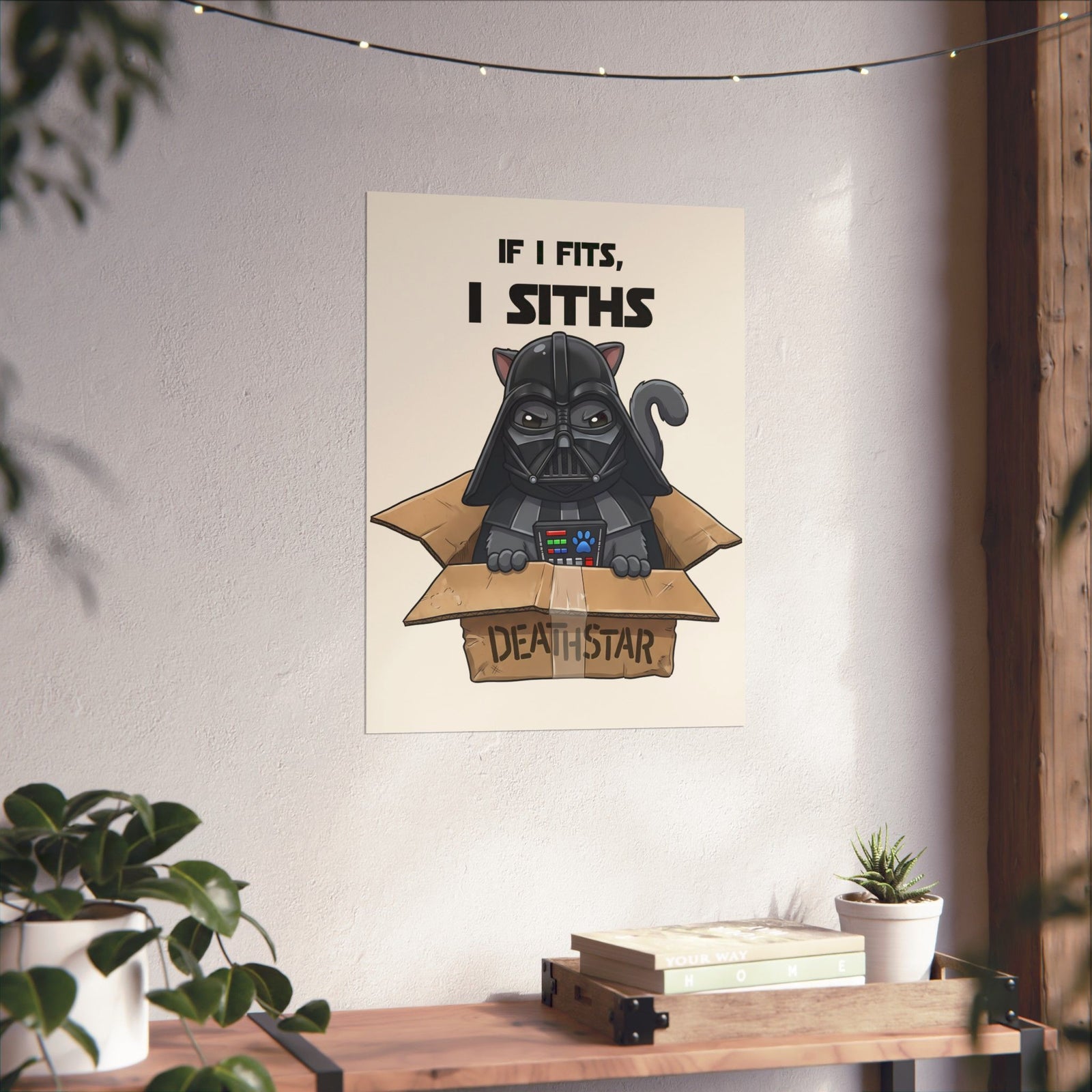 Space Villain Kitten Retro Galaxy Cat Poster Funny Cat in Box Graphic Poster