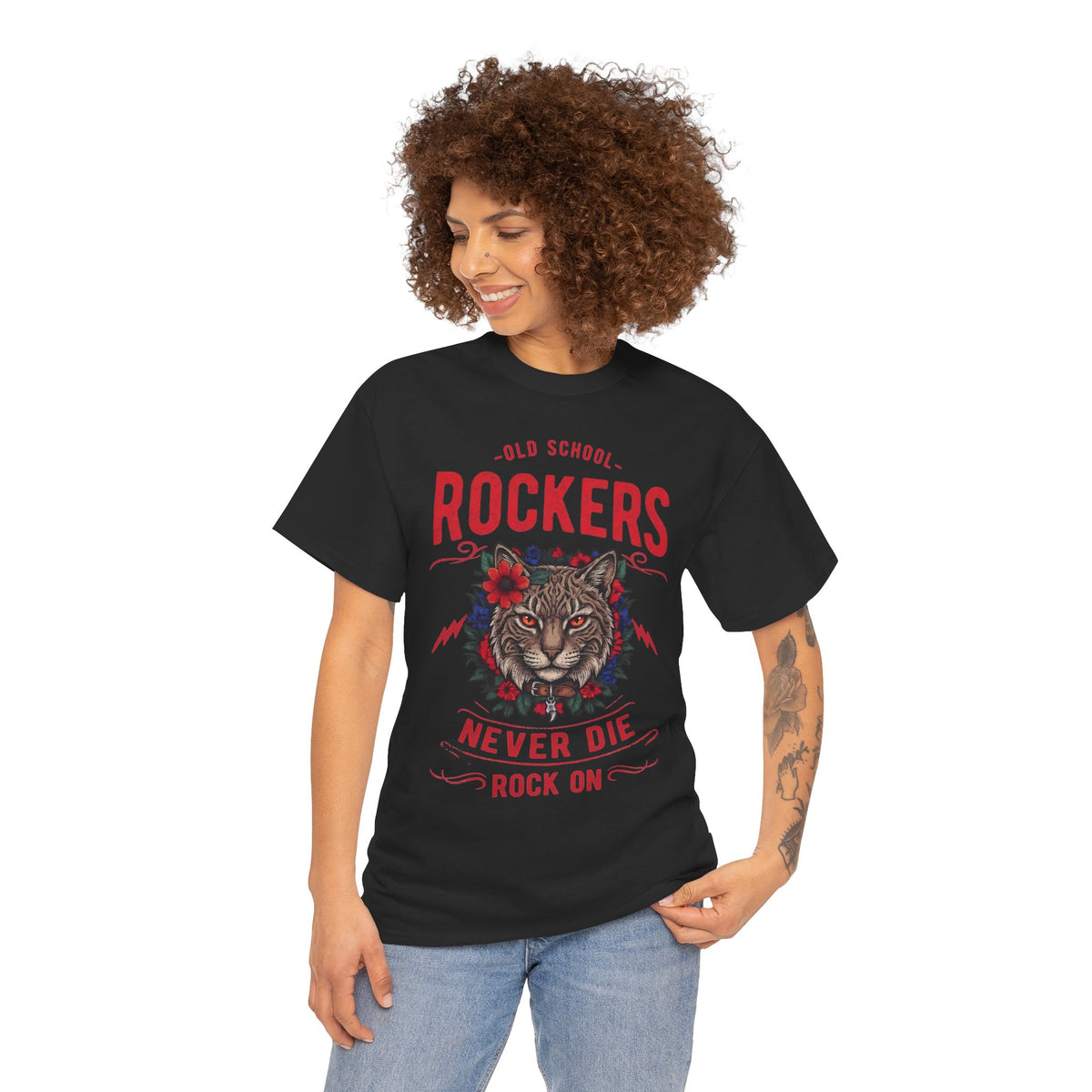 Old School Rockers Never Die Cat T-Shirt — Heavy Metal Rocker Feline Graphic Tee