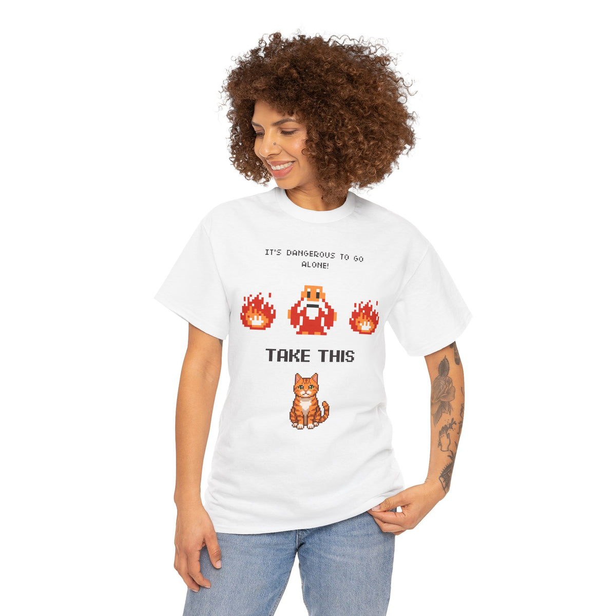 Retro Gamer Cat Shirt, It's Dangerous to Go Alone Take This Cat Tee