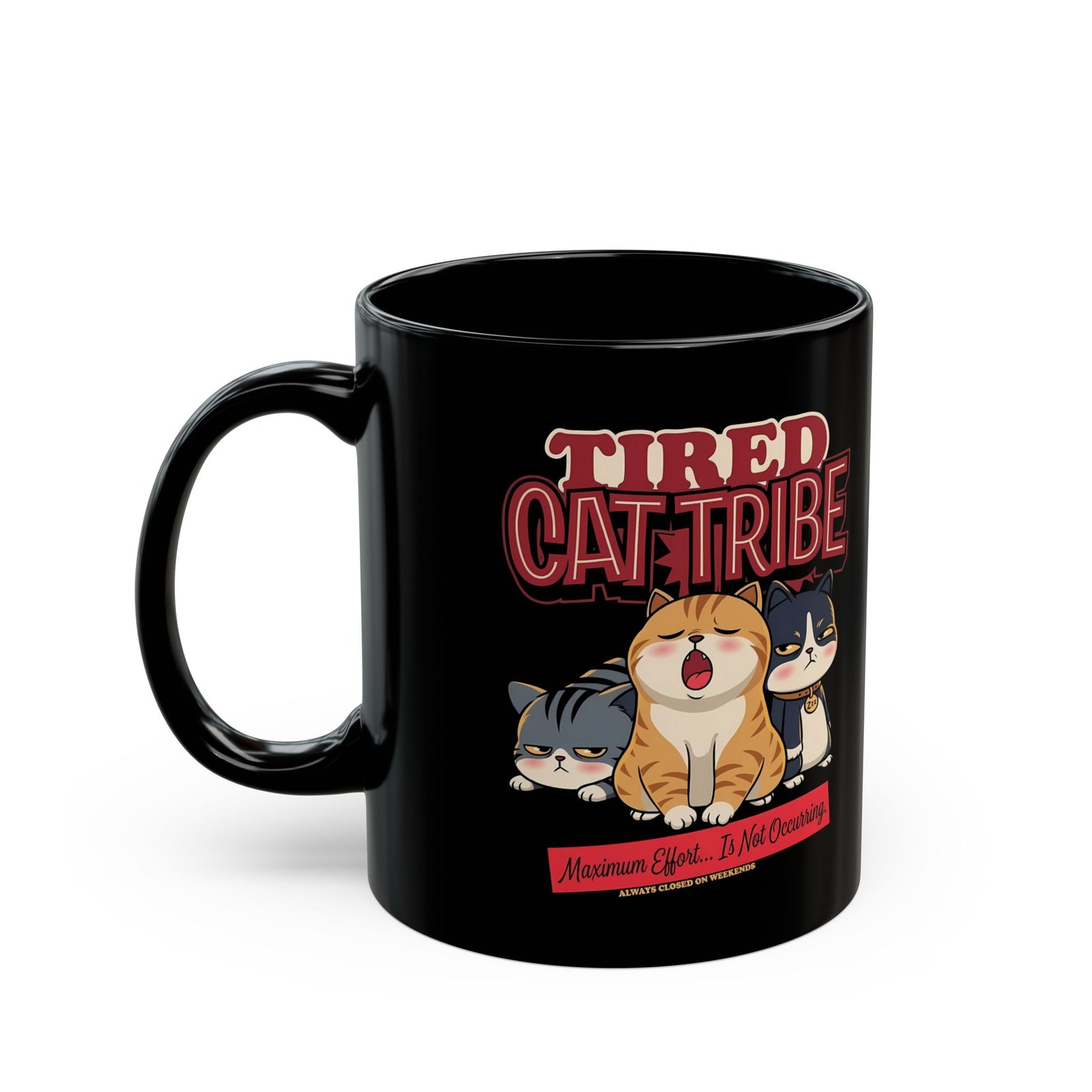 Tired Cat Tribe Black Mug
