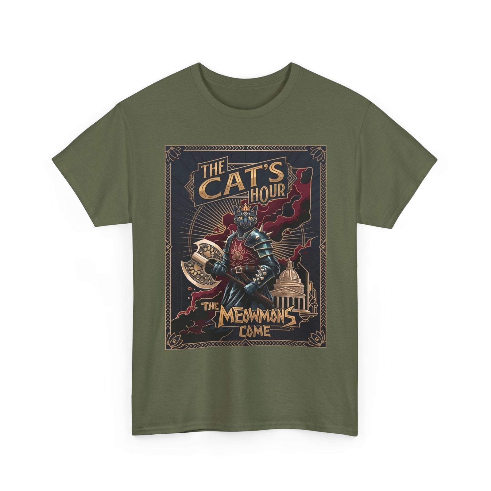 The Cat's Hour The Meowmons Come Shirt — Dark Fantasy Cat Warrior T-Shirt