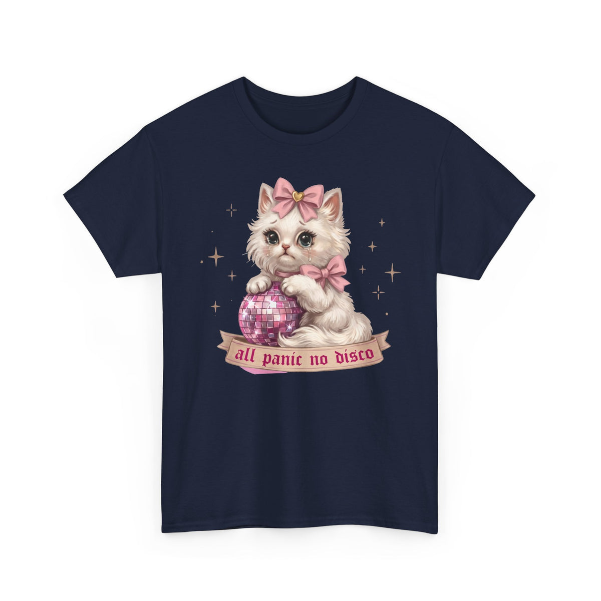 All Panic No Disco T-Shirt — Crying Kitten Pink Disco Ball Tee