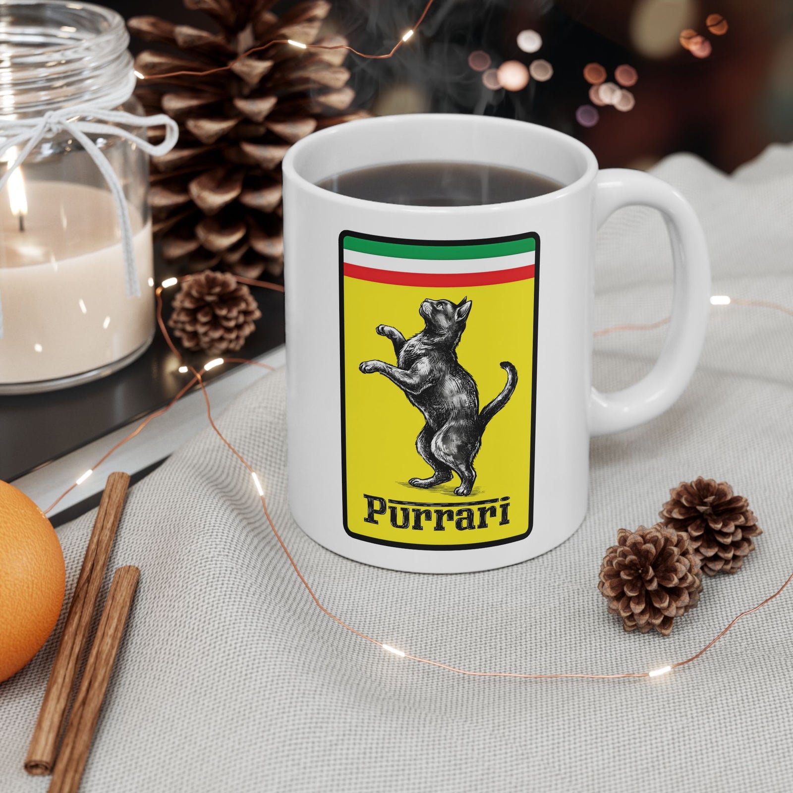 Purrari Mug — Cat Racing Graphic Ceramic Mug
