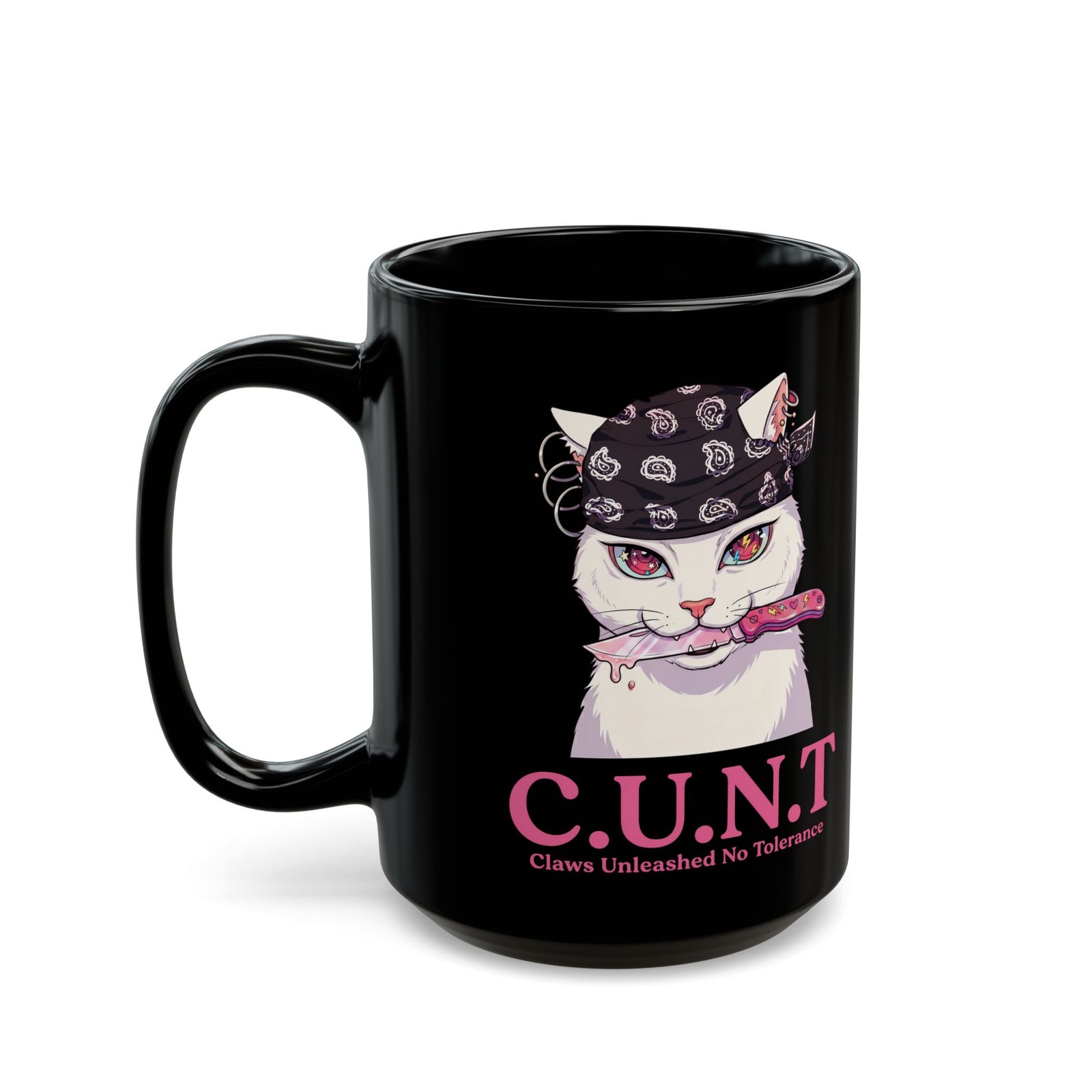 C.U.N.T Acronym Cat Black Mug — Sassy Feline Rebellious Streetwear