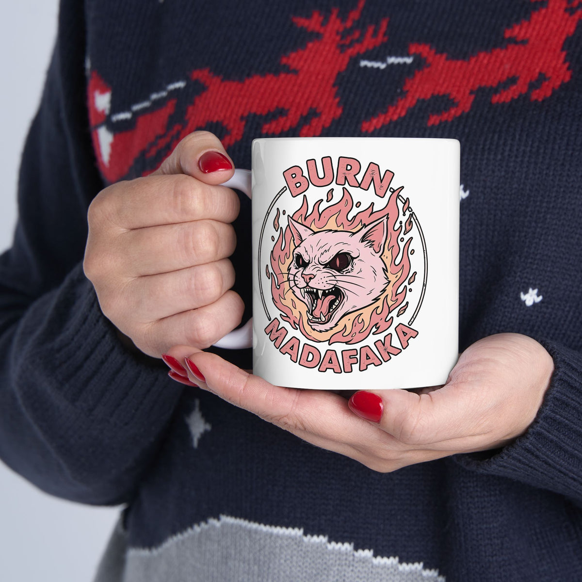 Funny Cat T‑Mug — "Burn Madafaka" Graphic Mug