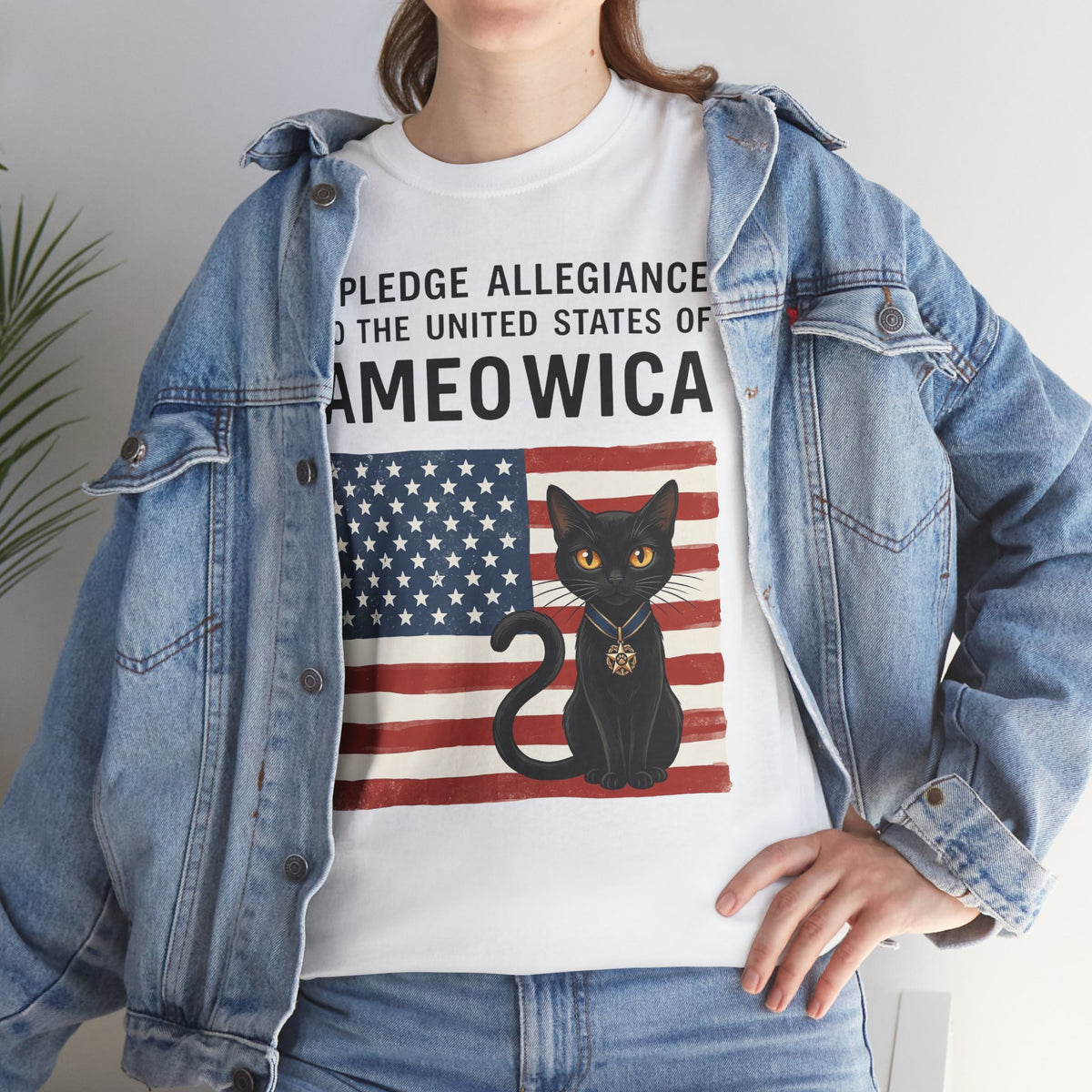 United States of Ameowica Funny Patriotic Black Cat T-Shirt