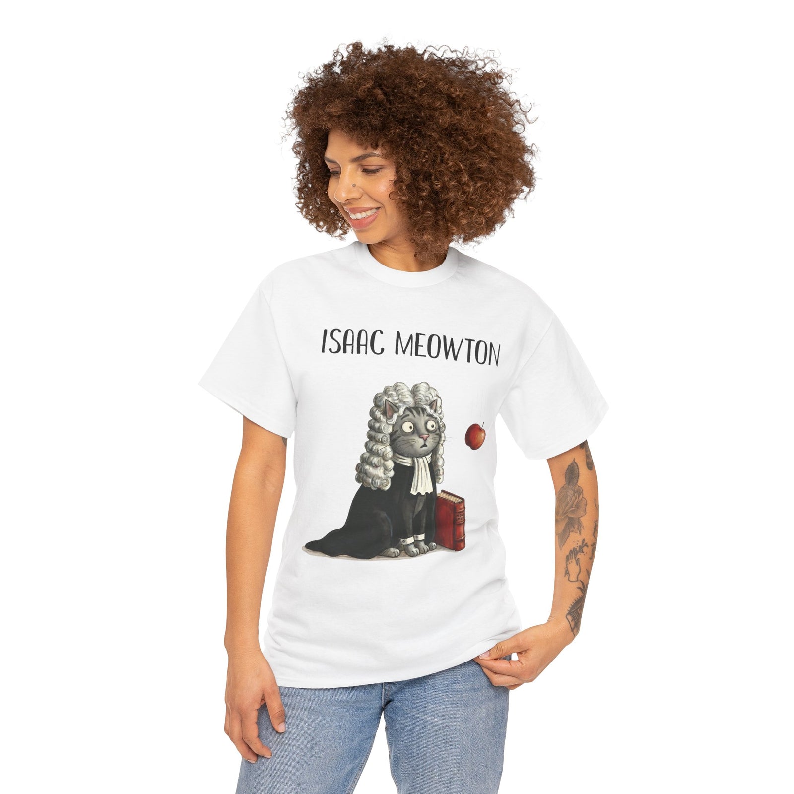 Isaac Meowton T-Shirt — Funny Science Pun Cat Gravity Graphic Tee