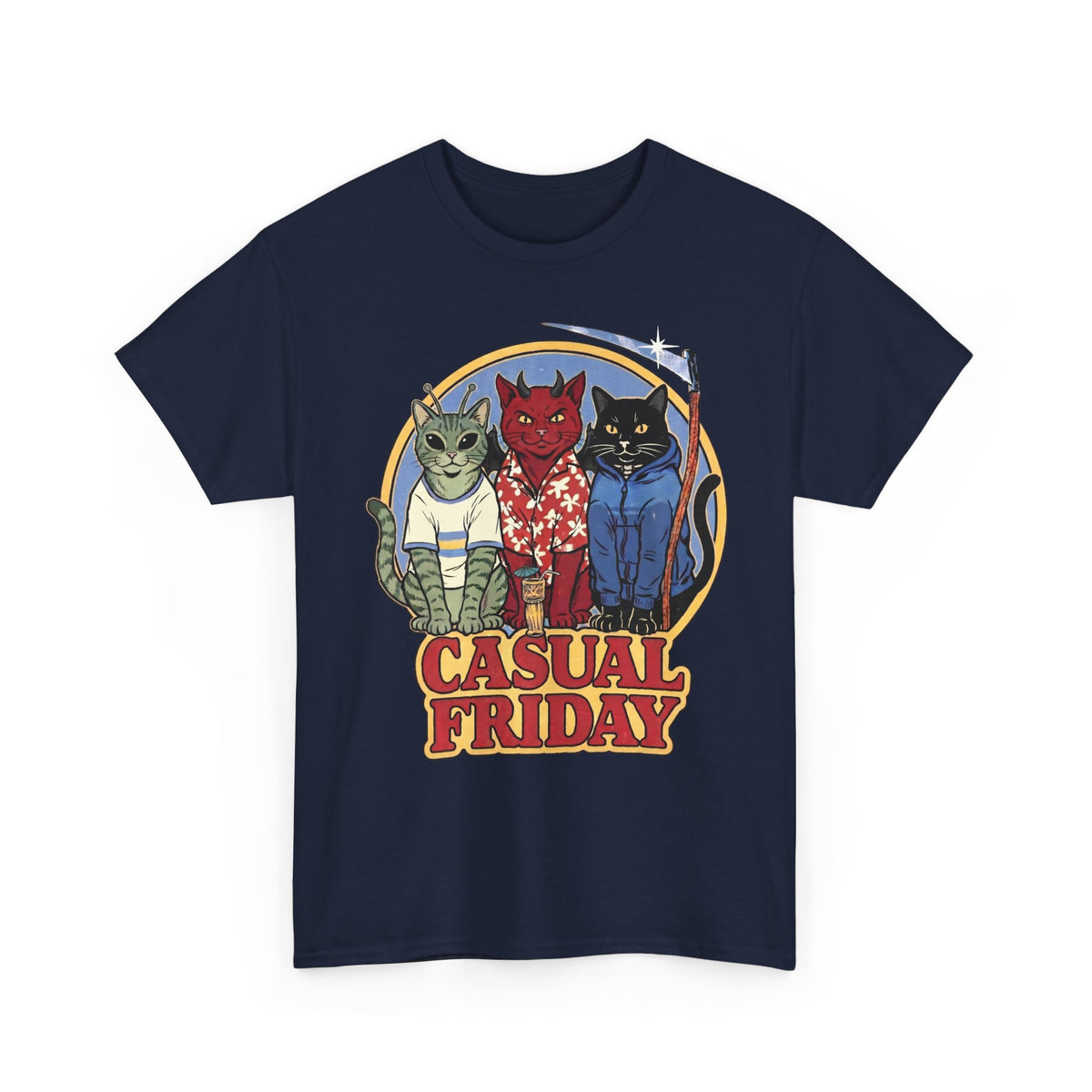 Casual Friday Cat T-Shirt — Funny Alien Devil Grim Reaper Tee