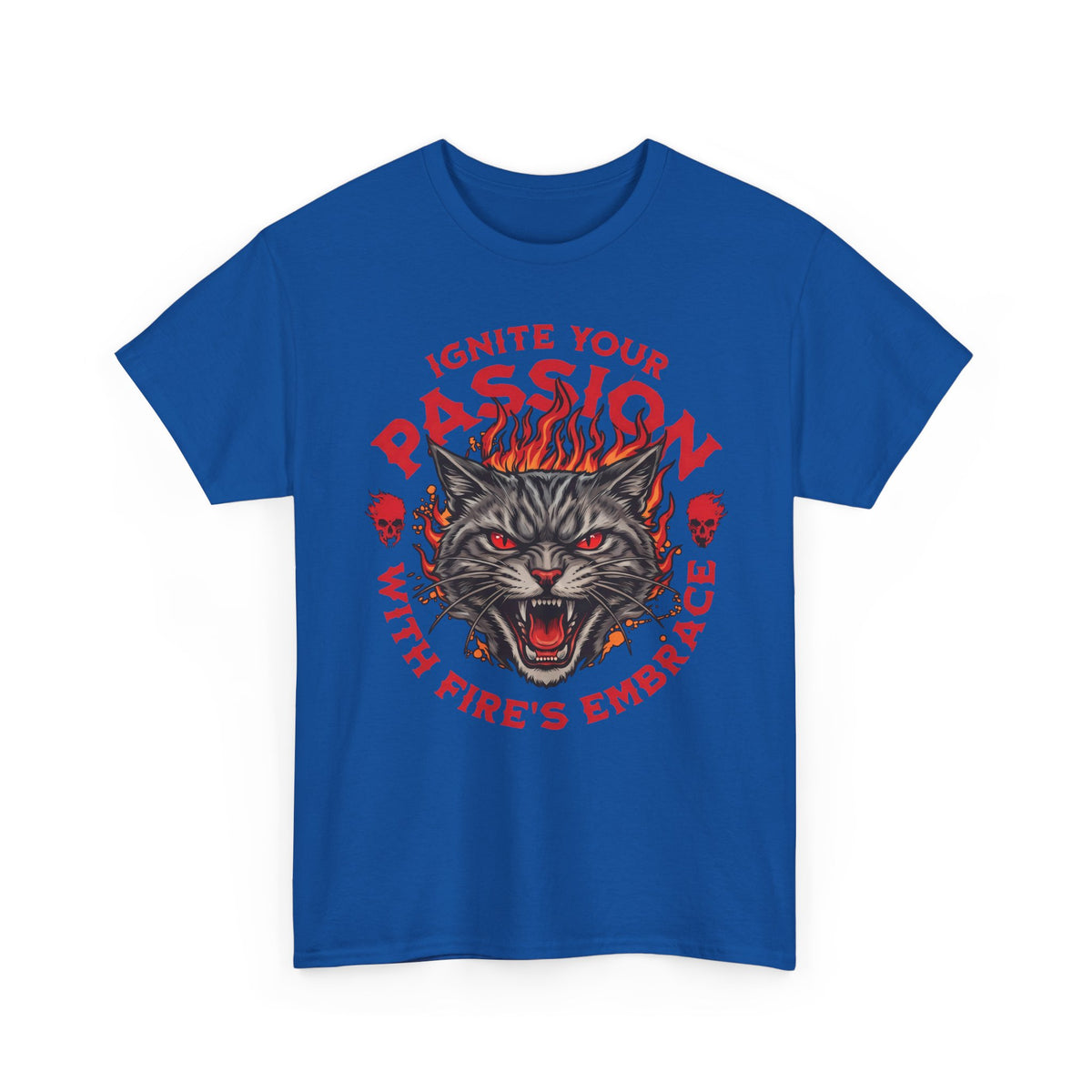 Ignite Your Passion T-Shirt — Flaming Heavy Metal Cat Gothic Tee