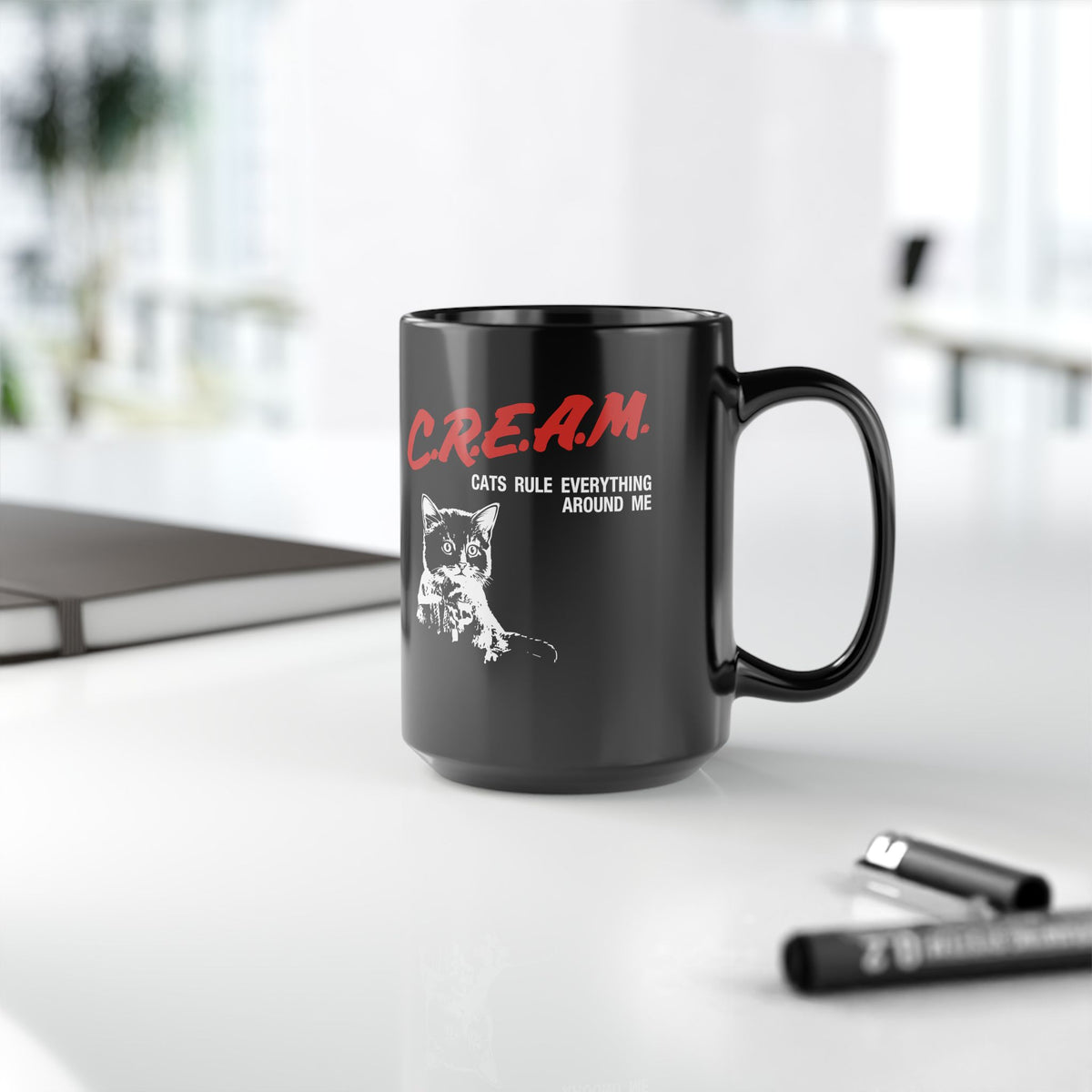 Cats Rule Everything Around Me Black Mug — Funny Cat Lover Mug