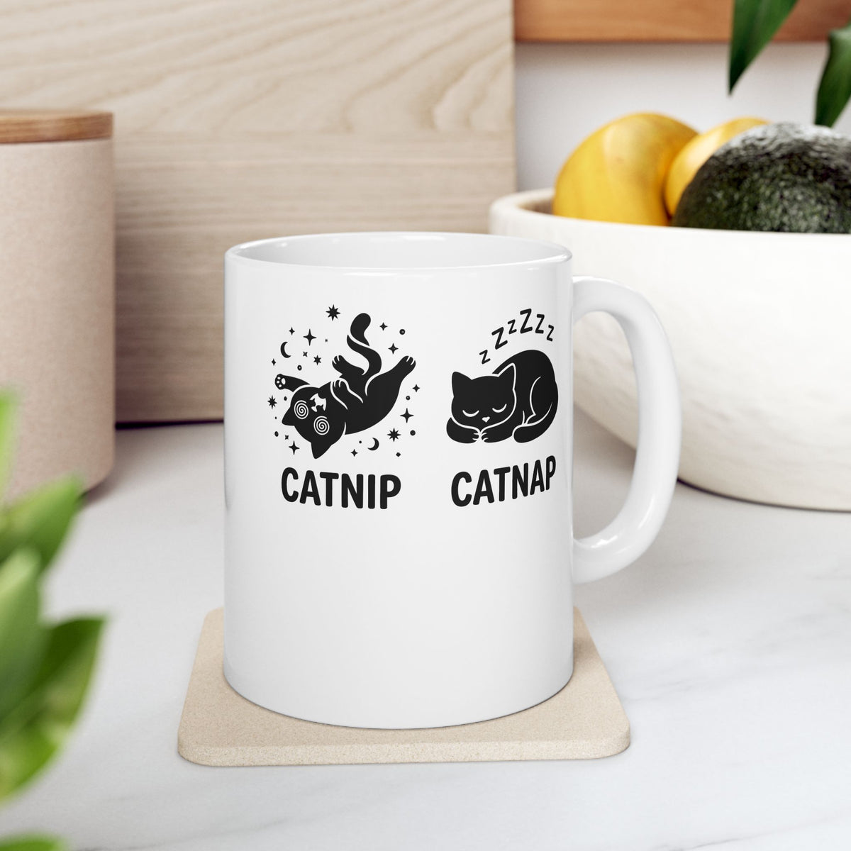 Catnip Catnap Cat Ceramic Mug — Cute Cat Nap Graphic Mug