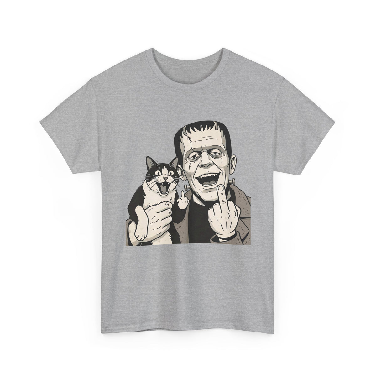 Frankenstein Cat T‑Shirt — Cute Spooky Cat & Frankenstein Design