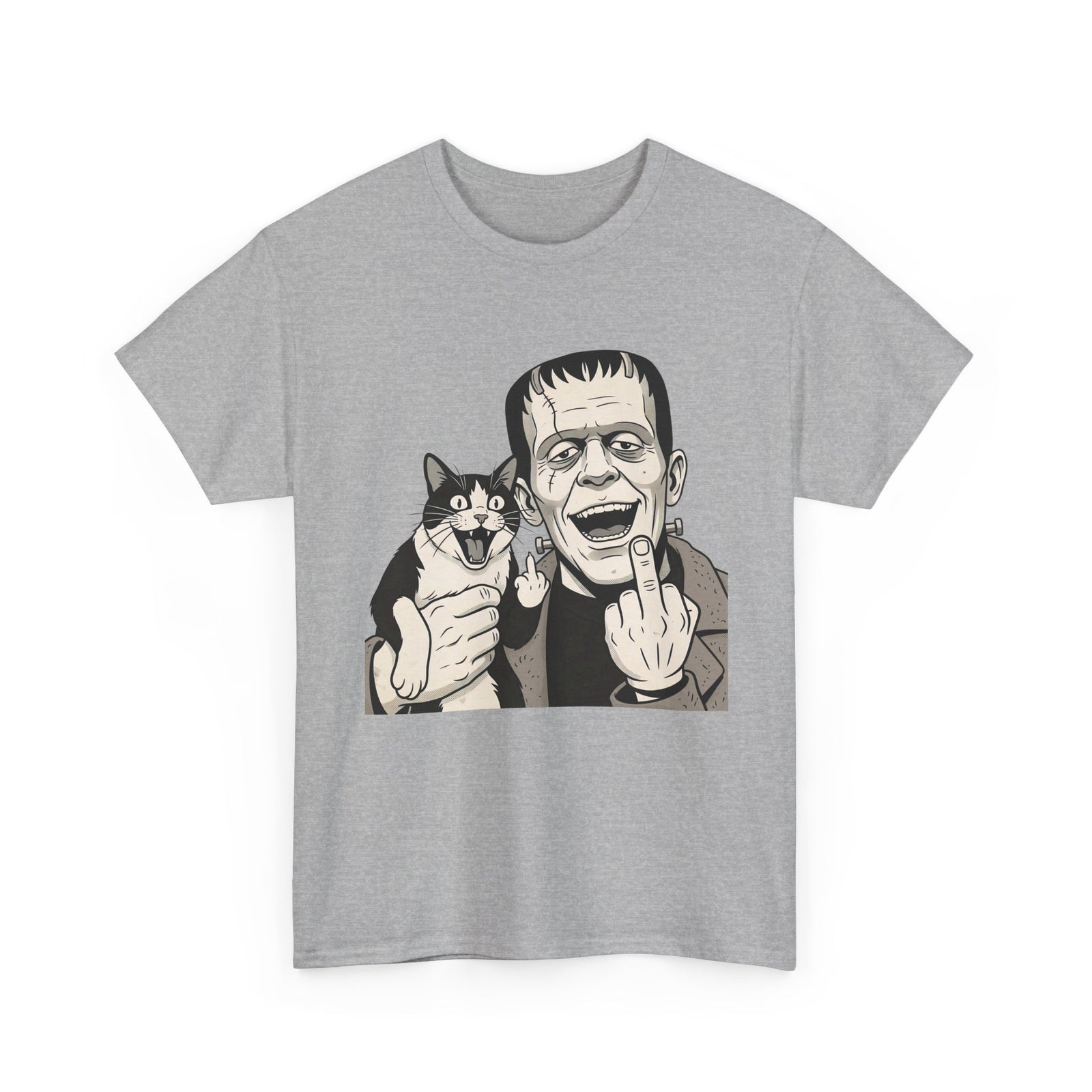 Frankenstein Cat T‑Shirt — Cute Spooky Cat & Frankenstein Design