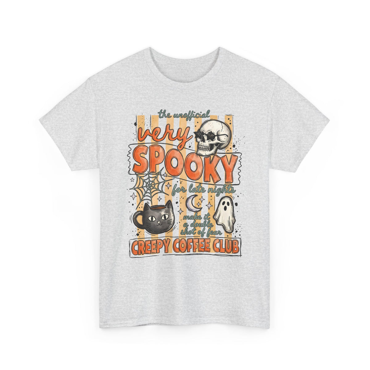 Creepy Coffee Club Black Cat Mug T-Shirt — Very Spooky Halloween Coffee Tee