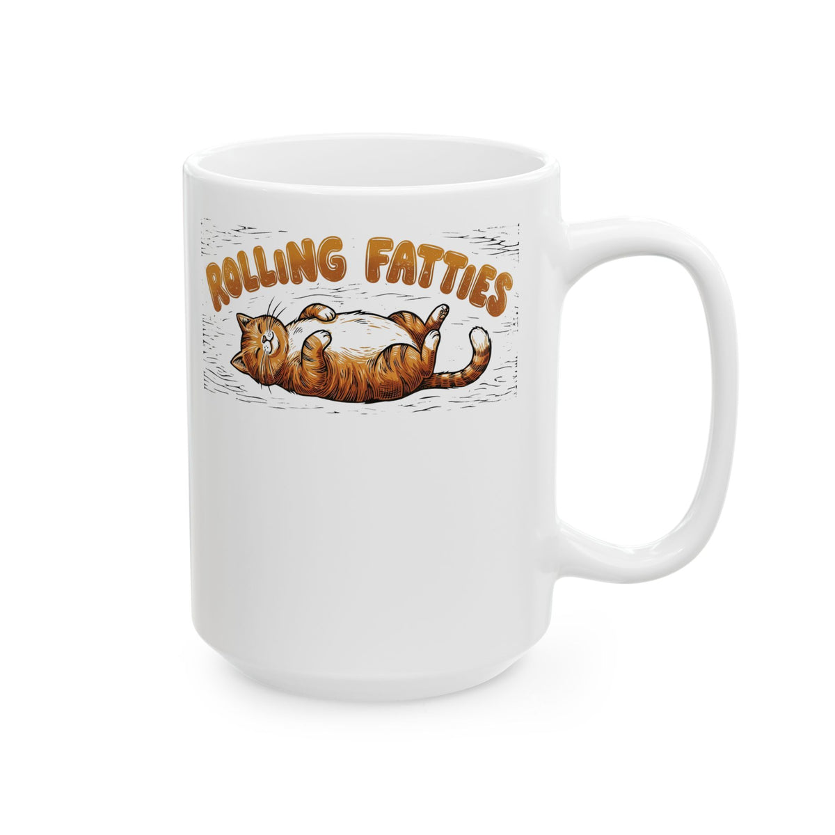 Rolling Fatties Cat Ceramic Mug — Cute Cartoon Cat Graphic Mug