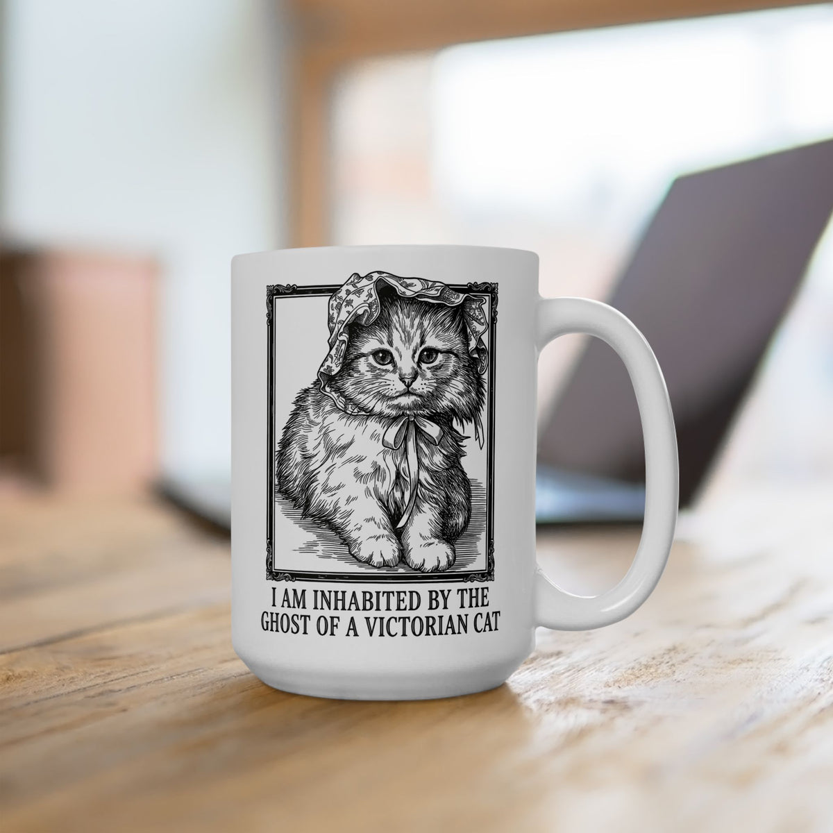 Victorian Cat Mug — “I Am Inhabited by the Ghost of a Victorian Cat” Graphic Mug