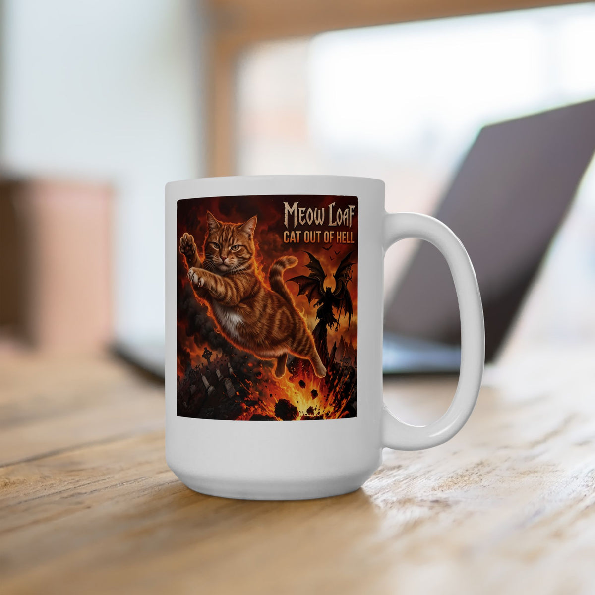 Meow Loaf Cat Out of Hell Ceramic Mug — Funny Gothic Cat Mug