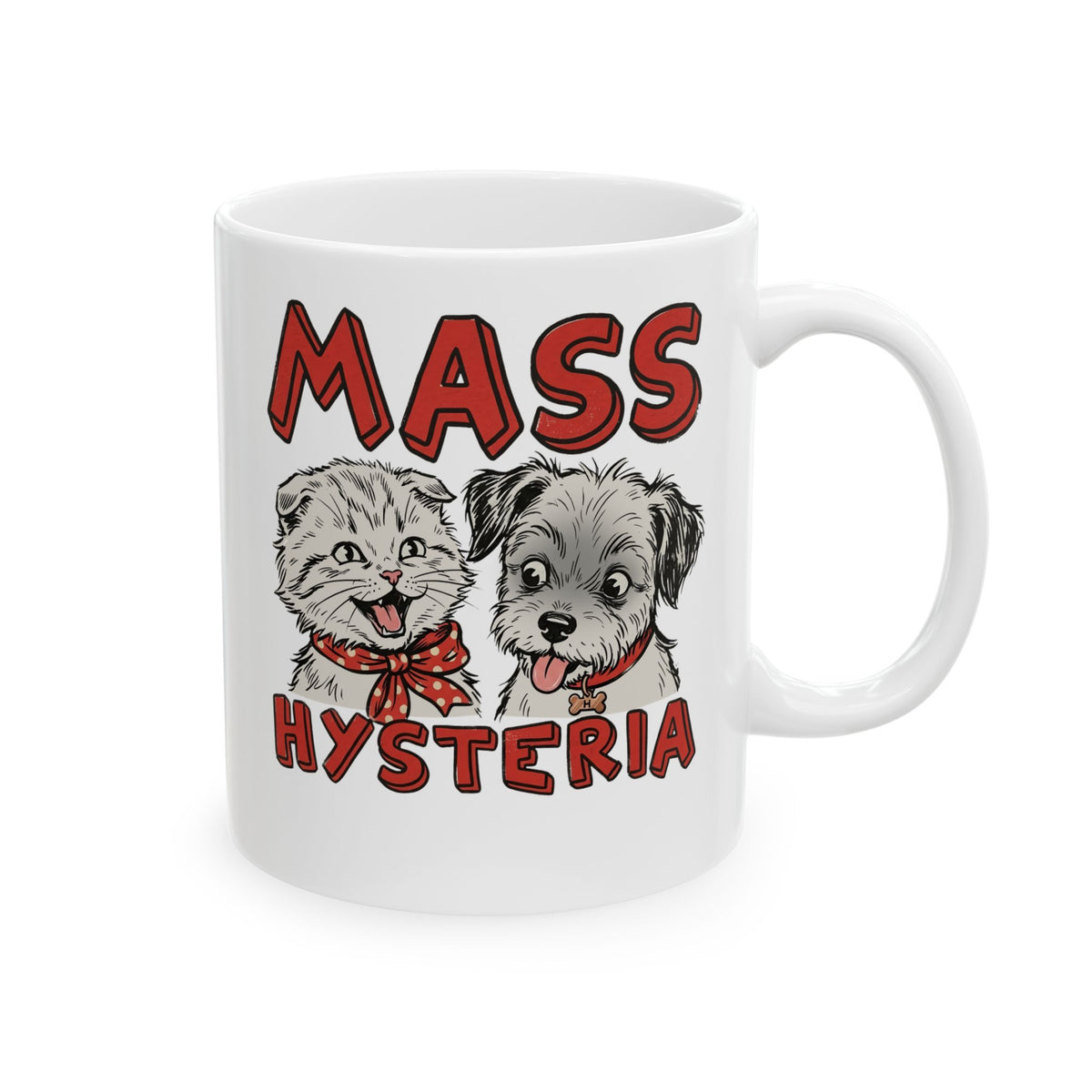 Cat & Dog Mass Hysteria Mug Funny Puppy & Kitten Line Art Ceramic Mug