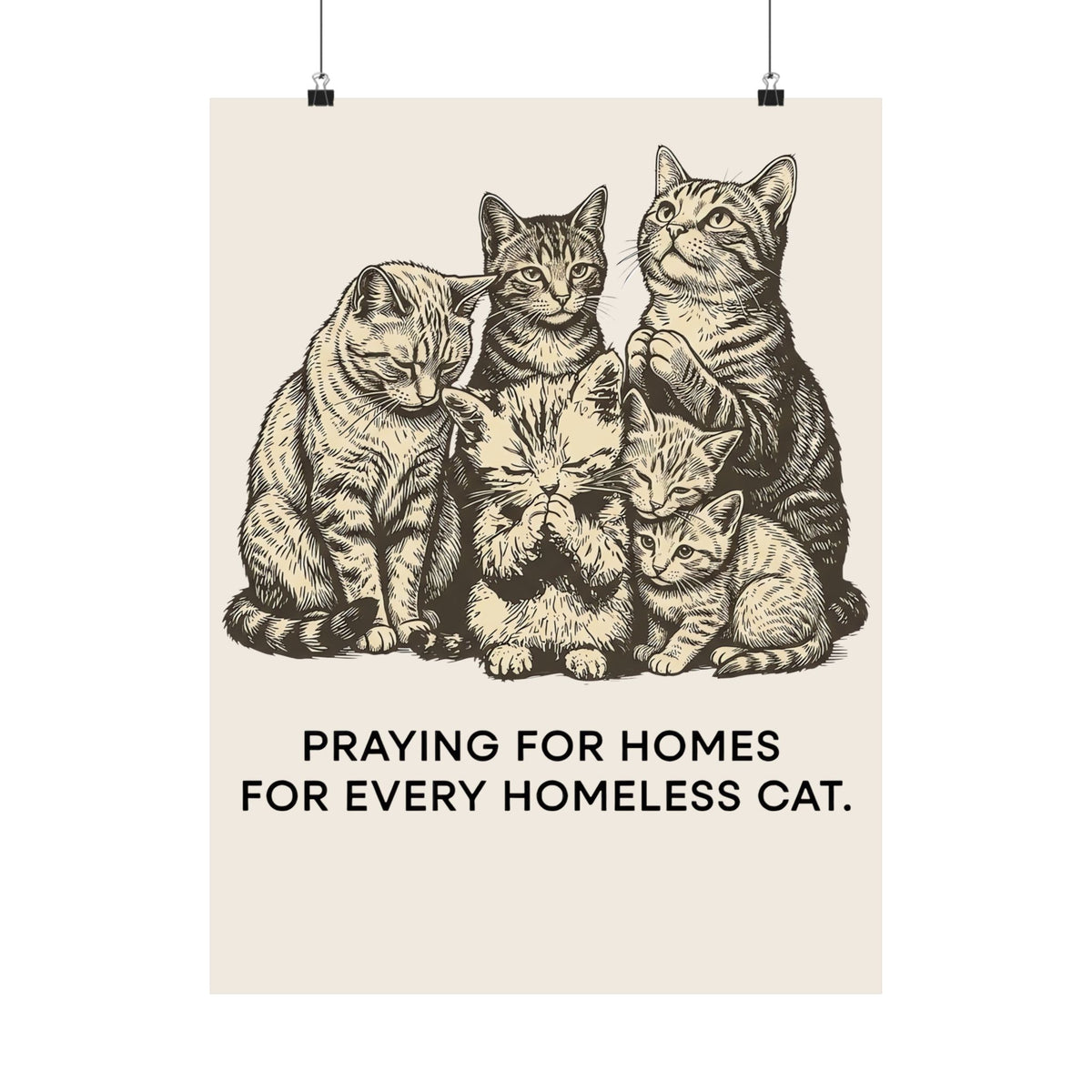 Cat Rescue Poster — "Praying for Homes for Every Homeless Cat" Vintage Cat Rescue Poster