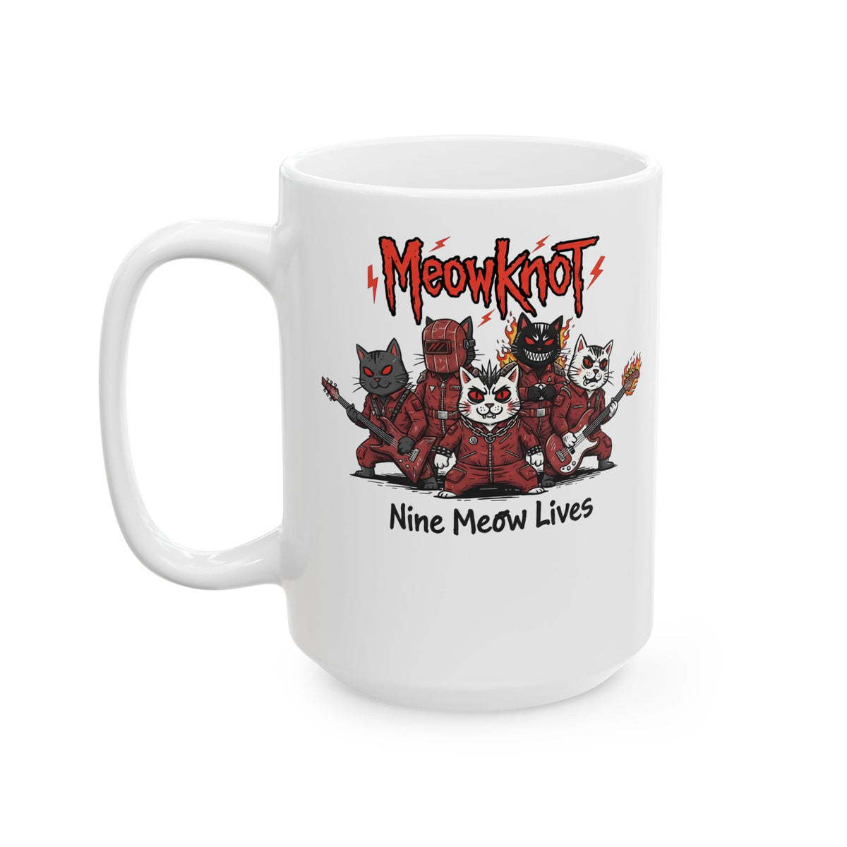 Meowknot Cat Band Ceramic Mug — Cute Musical Cat Graphic Mug