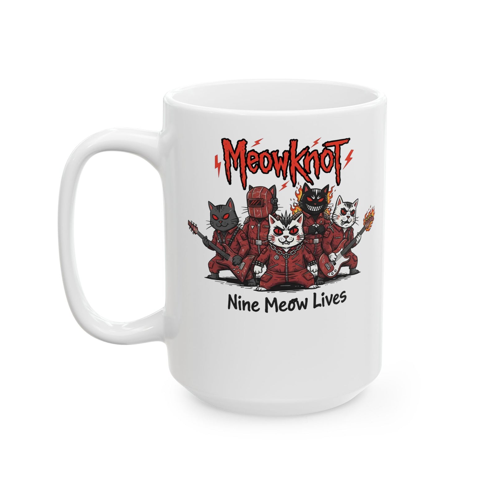 Meowknot Cat Band Ceramic Mug — Cute Musical Cat Graphic Mug