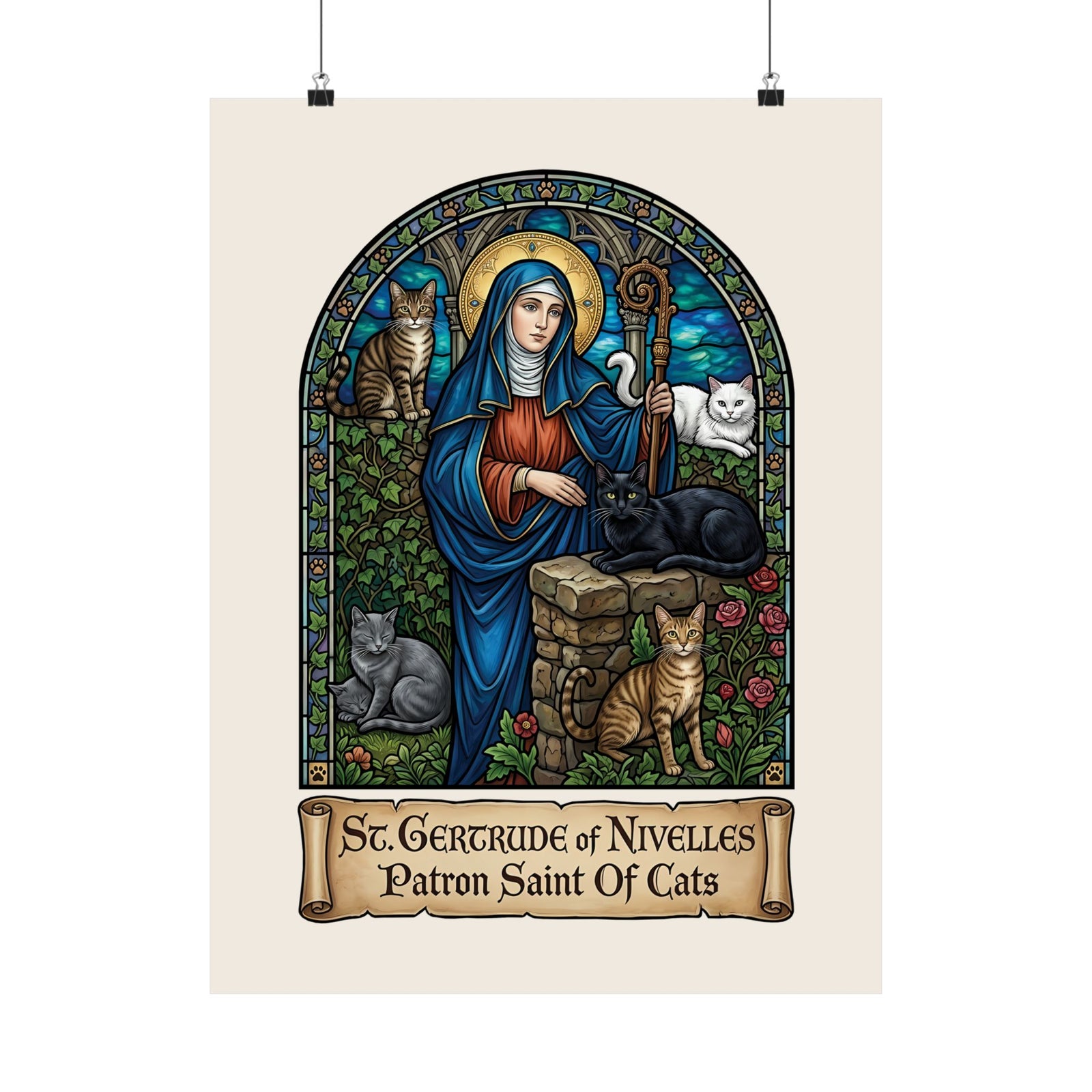 Saint Gertrude of Nivelles Cat Patron Poster — Patron Saint of Cats Poster
