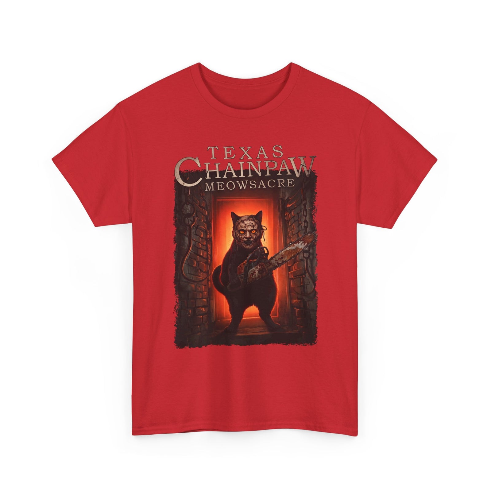 Texas Chainpaw Meowsacre T-Shirt — Funny Horror Black Cat Parody Tee