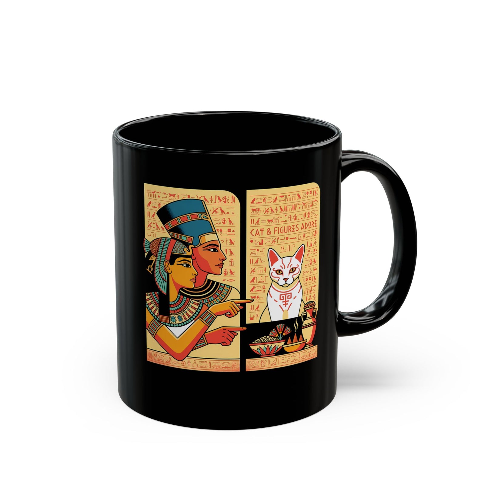 Egyptian Cat Meme Black Mug — Funny Ancient Egypt Cat Graphic Mug