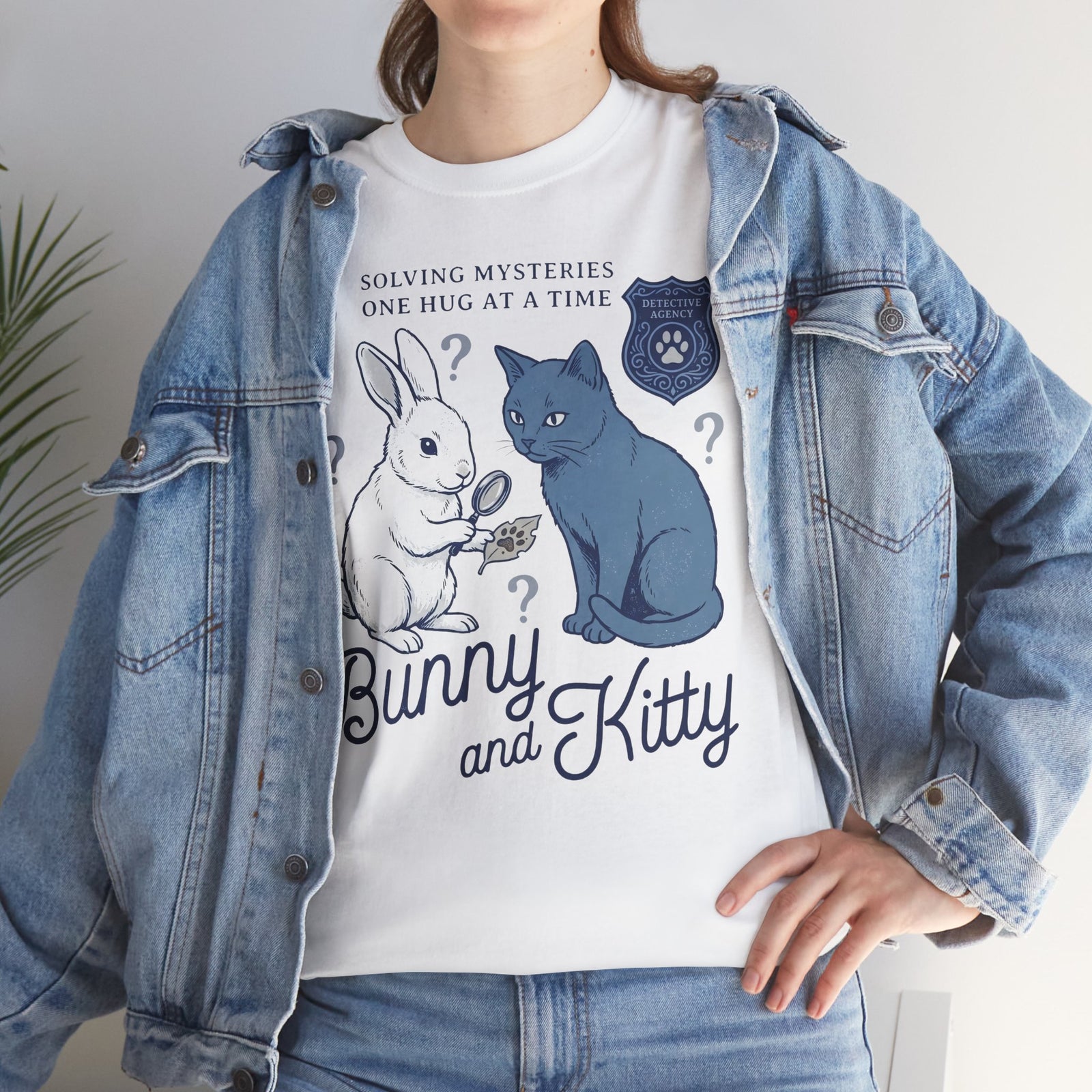 Detective Bunny & Kitty T-Shirt — Cute 'Solving Mysteries One Hug At A Time' Tee